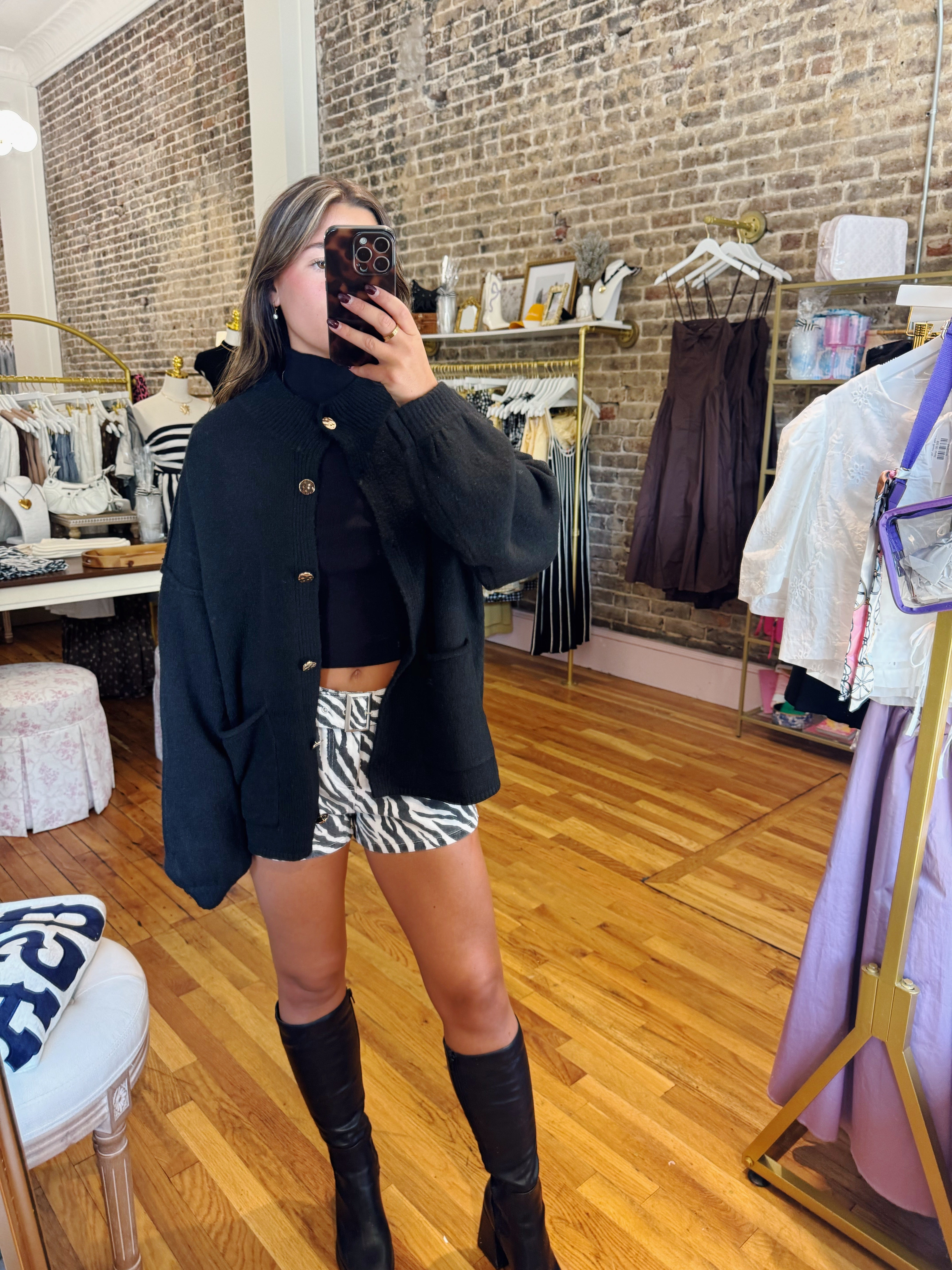 Josephine Denim Belted Shorts - Zebra