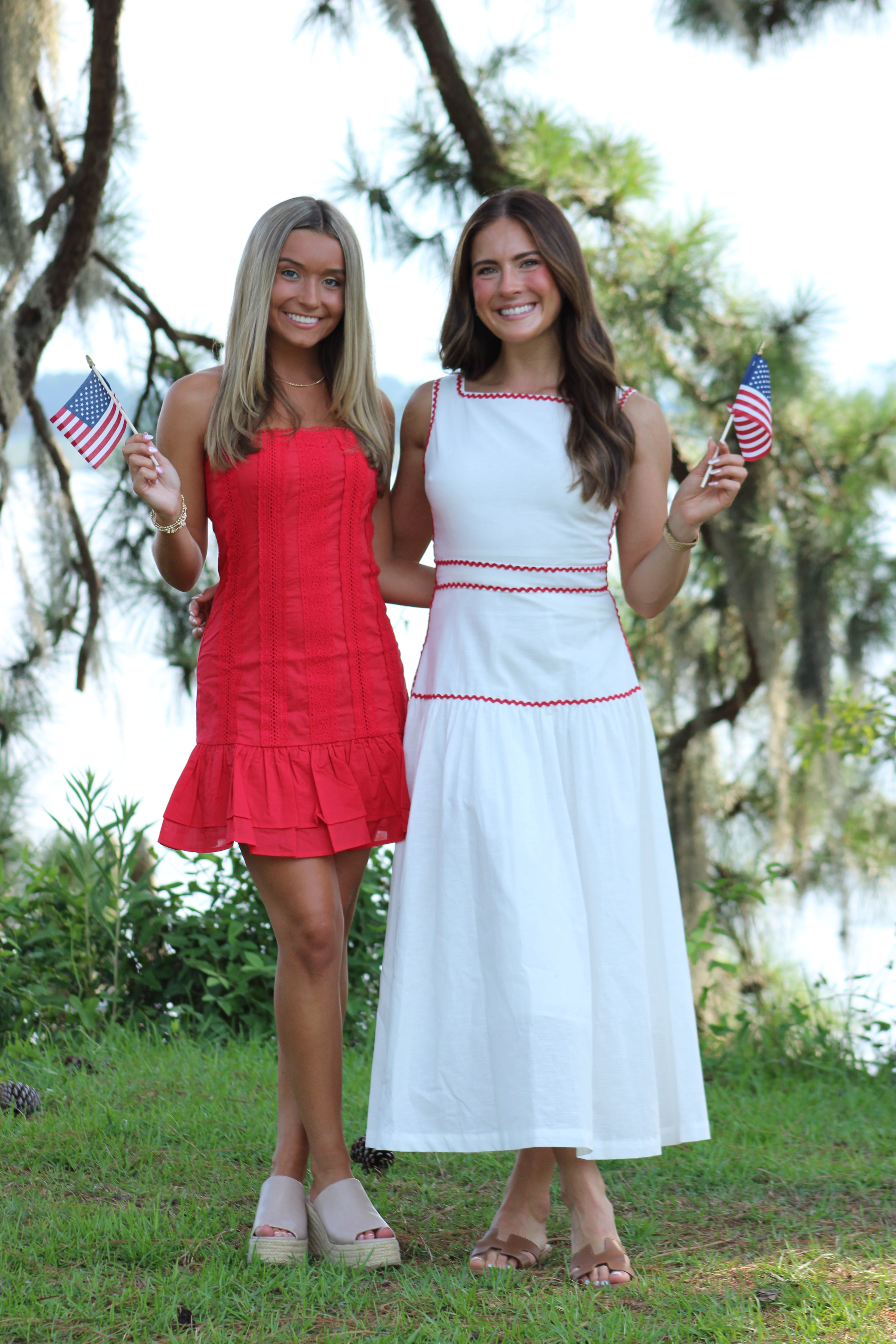 Love Club Midi Dress - White & Red