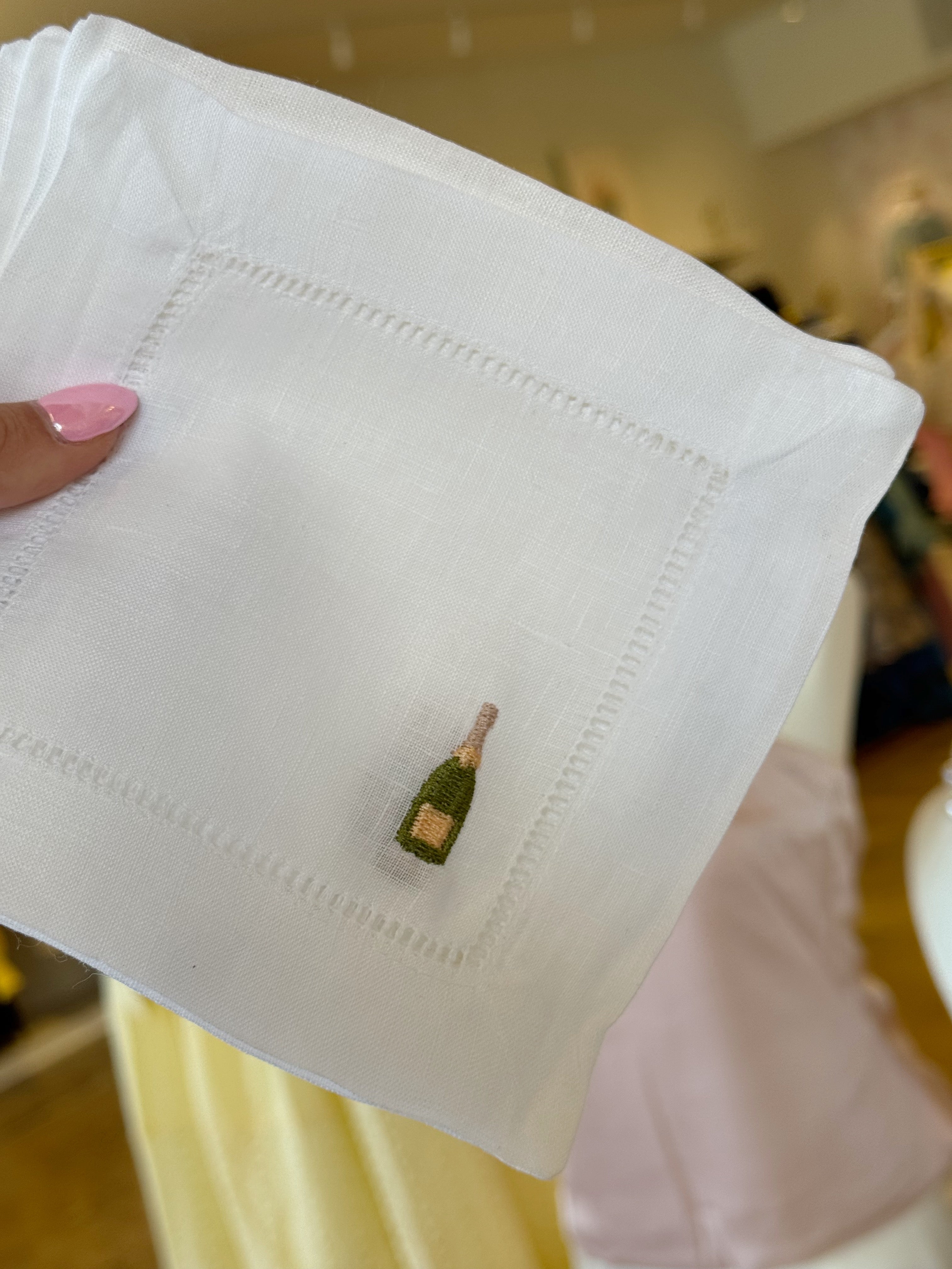 Embroidered Linen Cocktail Napkins CHAMPAGNE - 4 pack