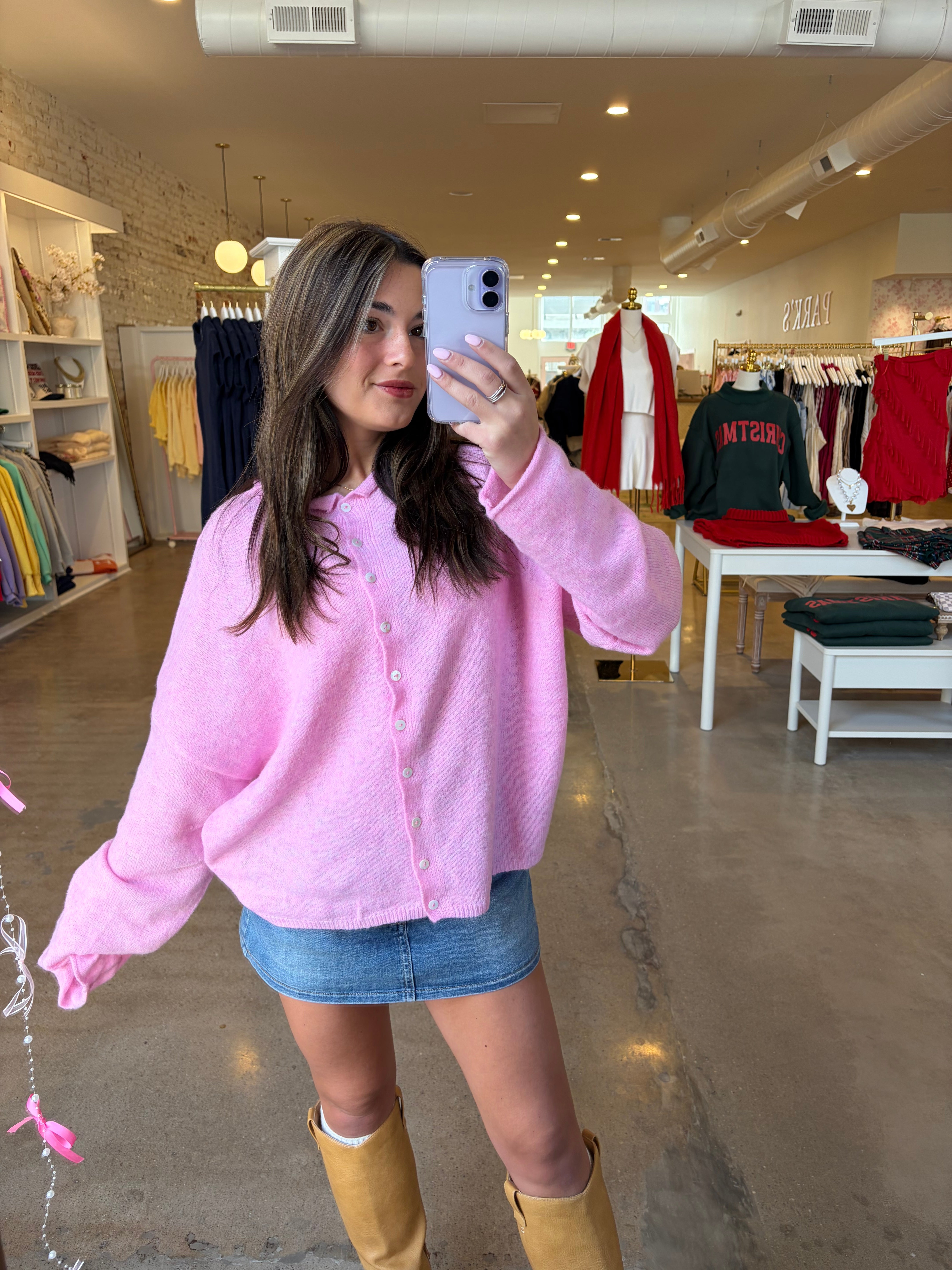 Lizzie Knit Cardigan Sweater - Pale Pink