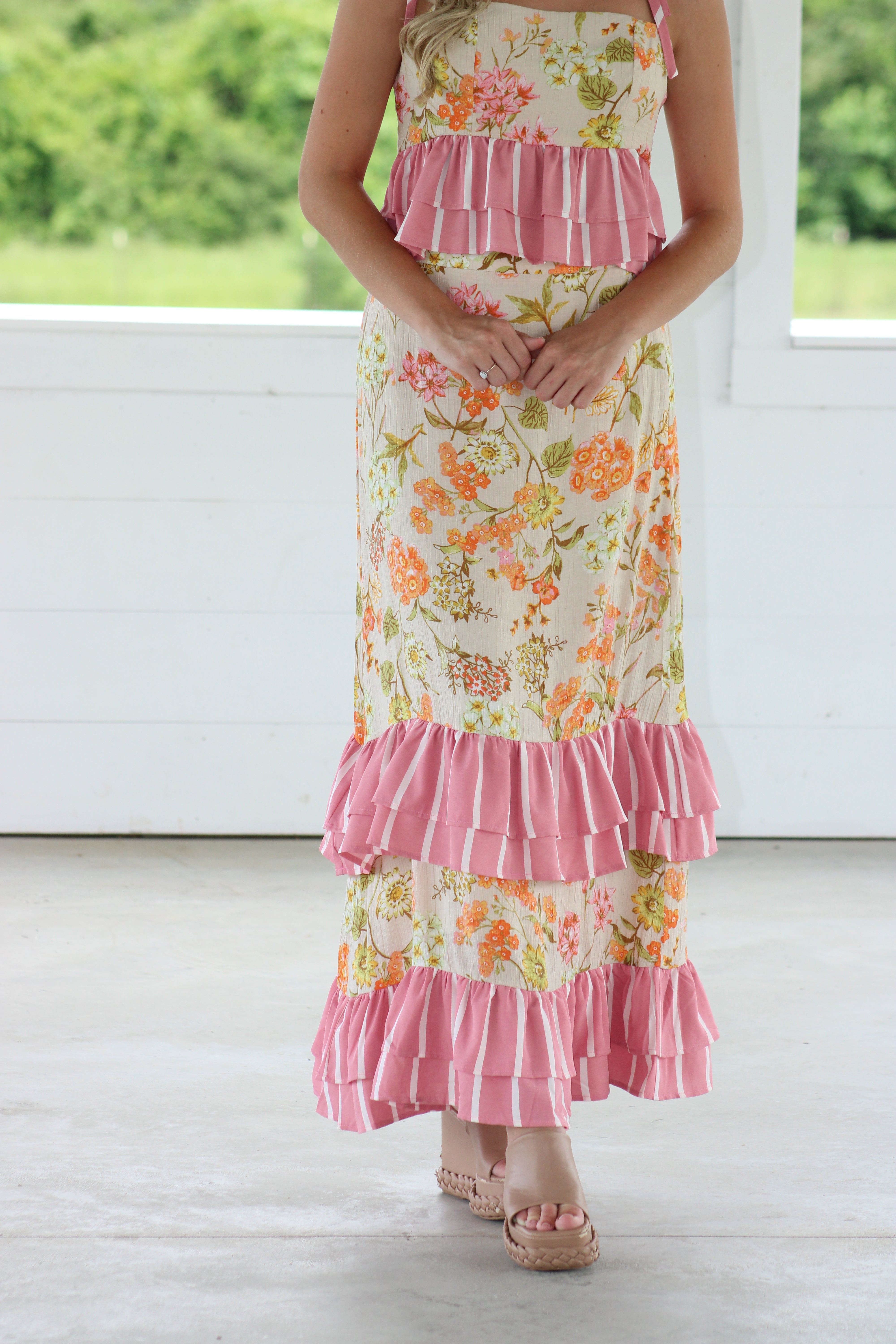 Daisy Midi Skirt Set - Pink Multi