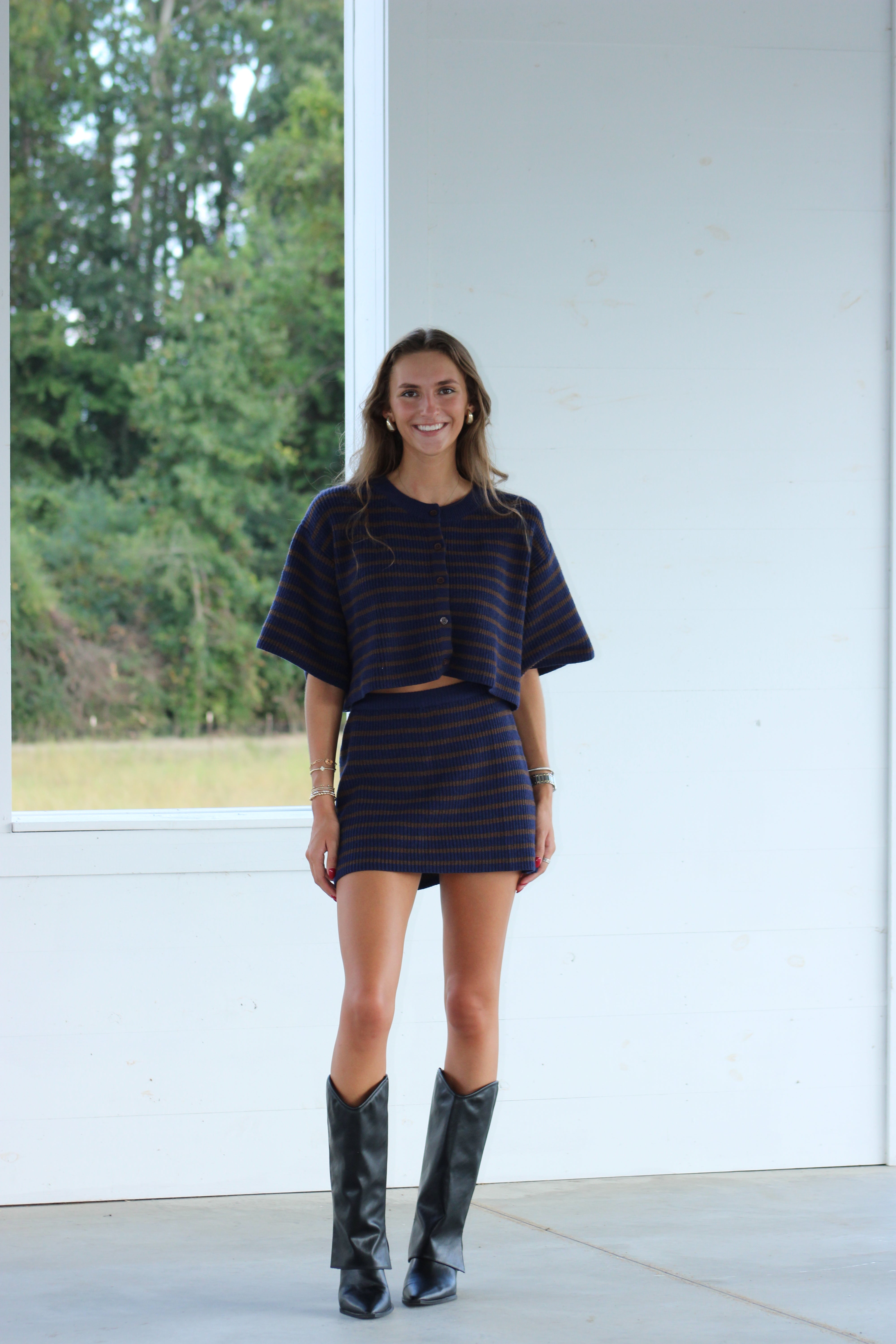 Mable Knit Top & Skort Set - Navy