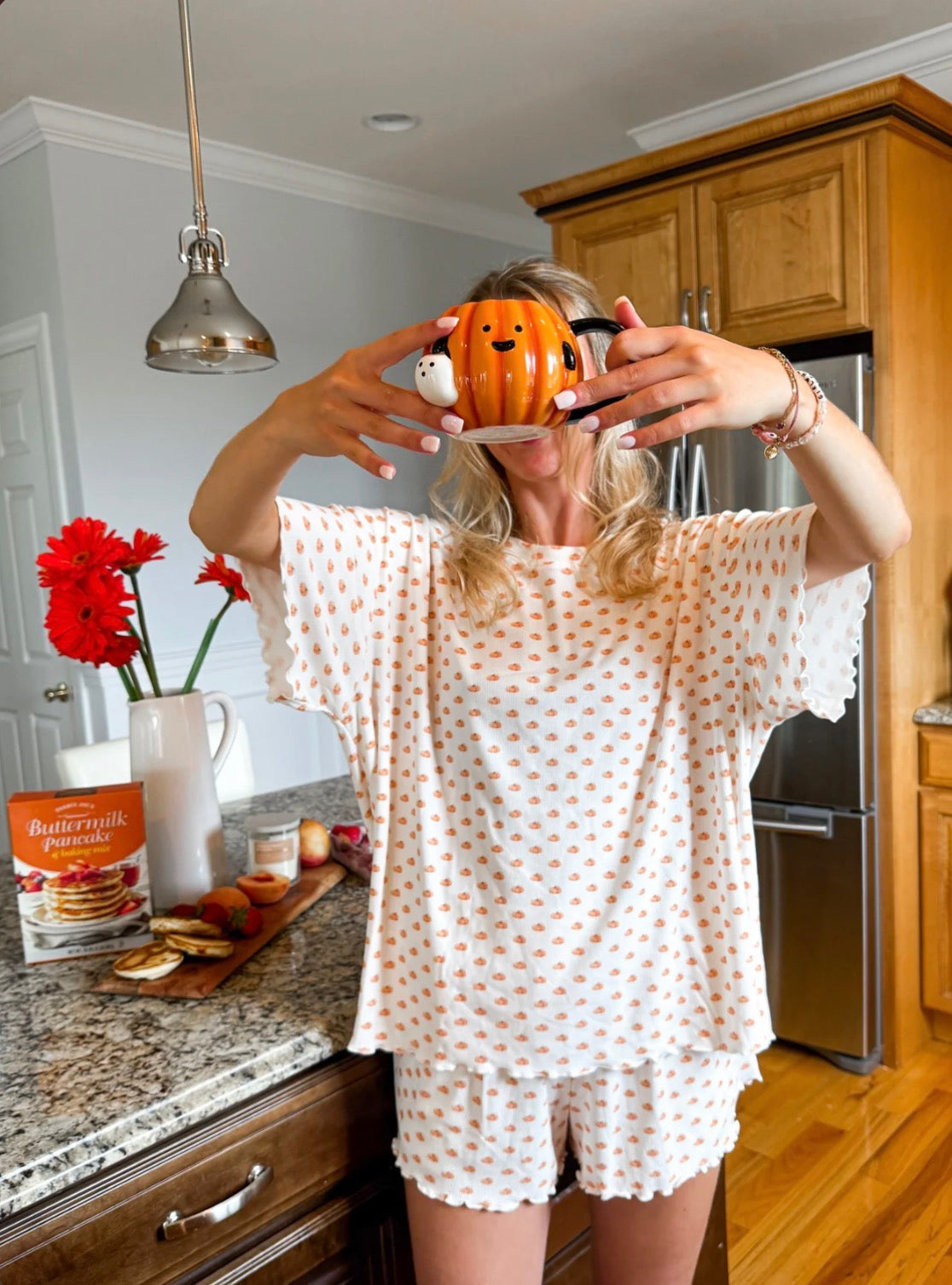 Pumpkin Fall Autumn Short Sleeve Pajama Top