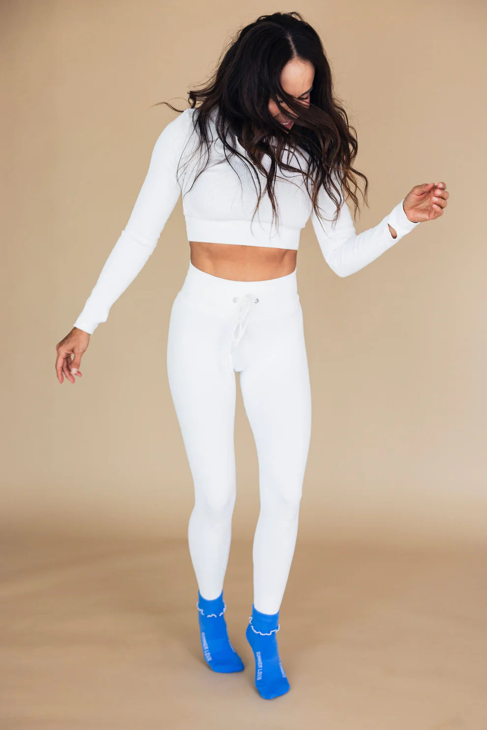 La Sierena Foldover Ruffle Grip Socks - Peri Blue/White