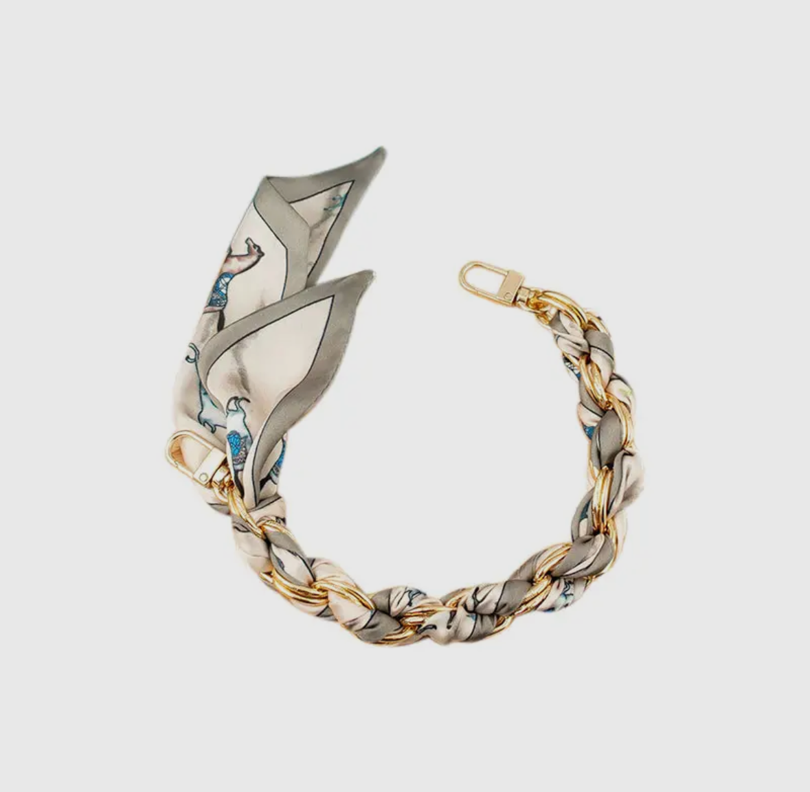 Gold Phone Chain with Scarf Grey and Ivory - Short