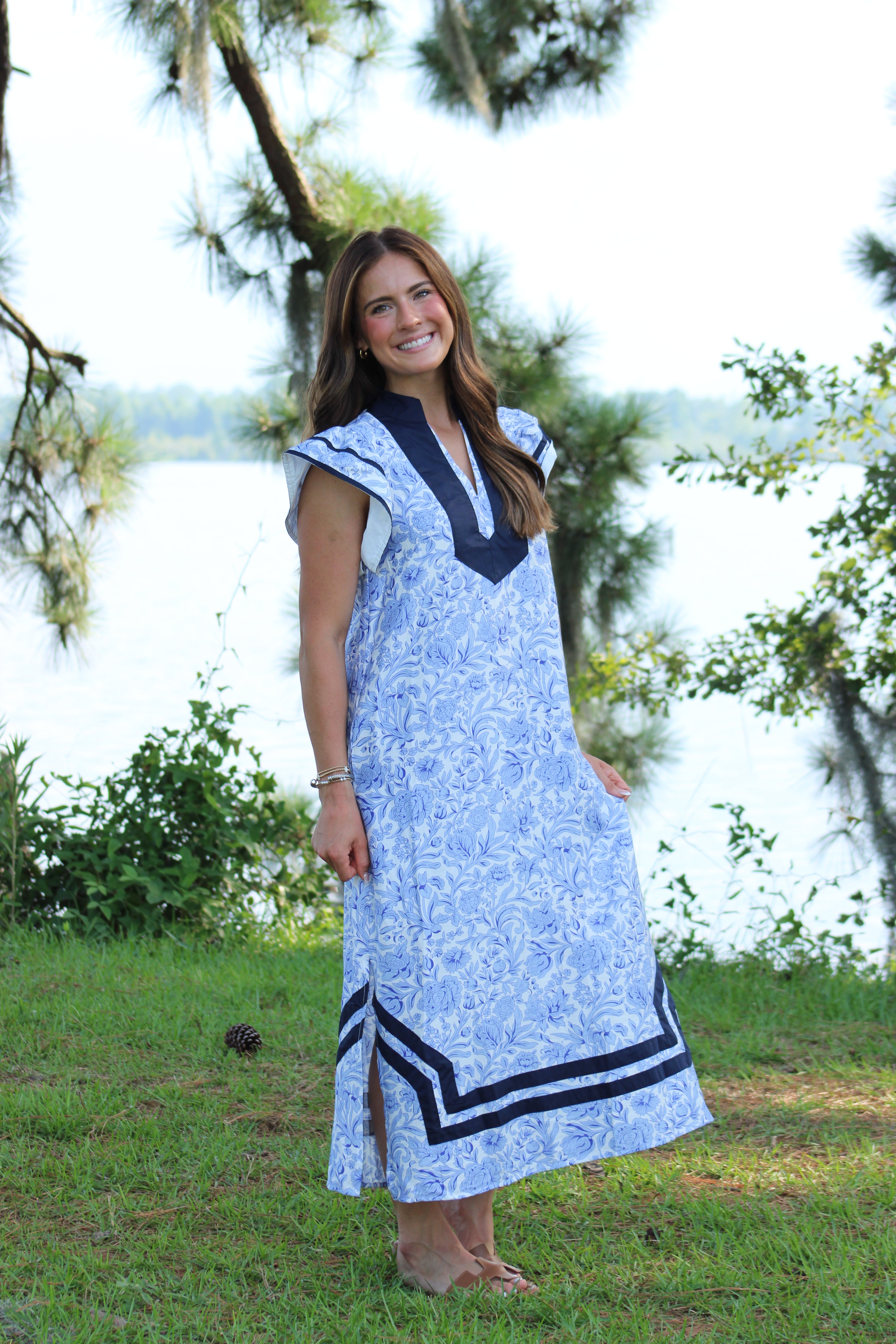 Easy Sunday Midi Dress - Blue & White