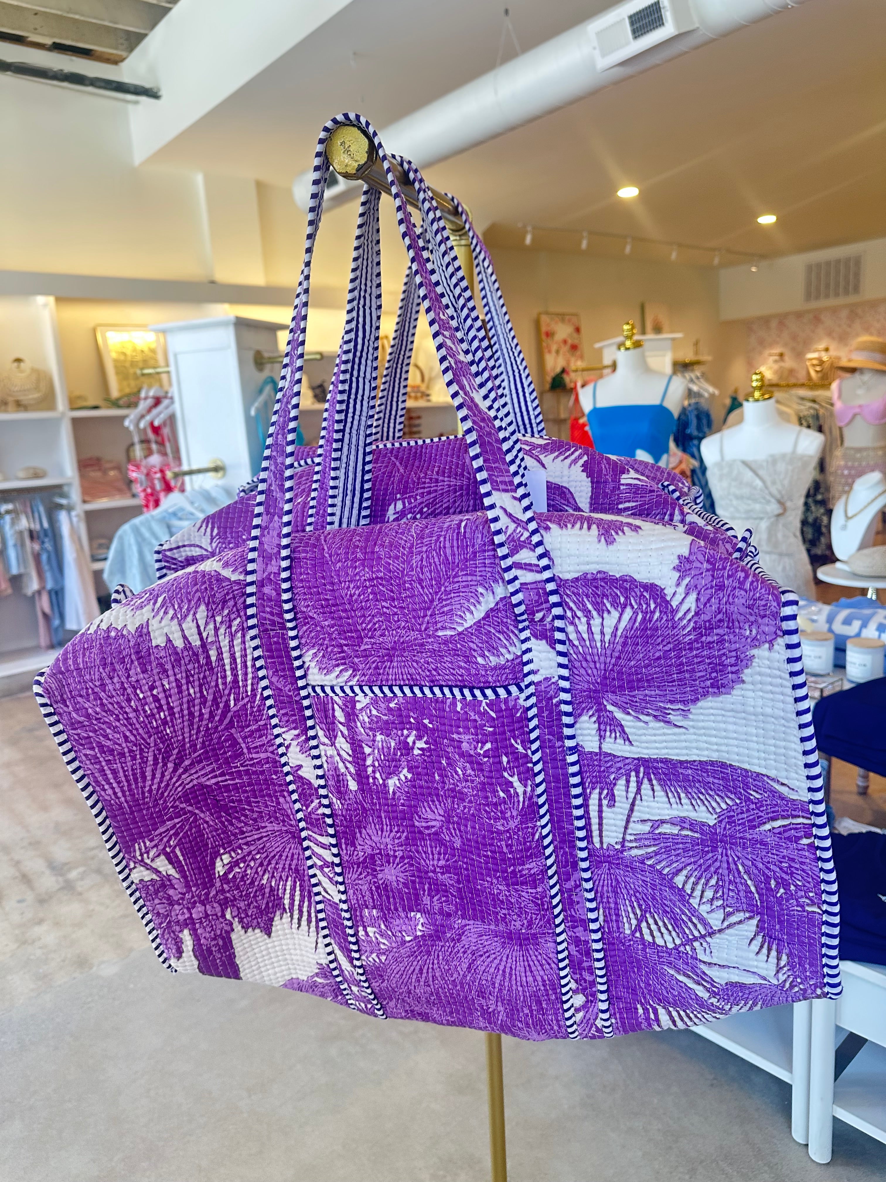 Purple Palms Quilted Duffle