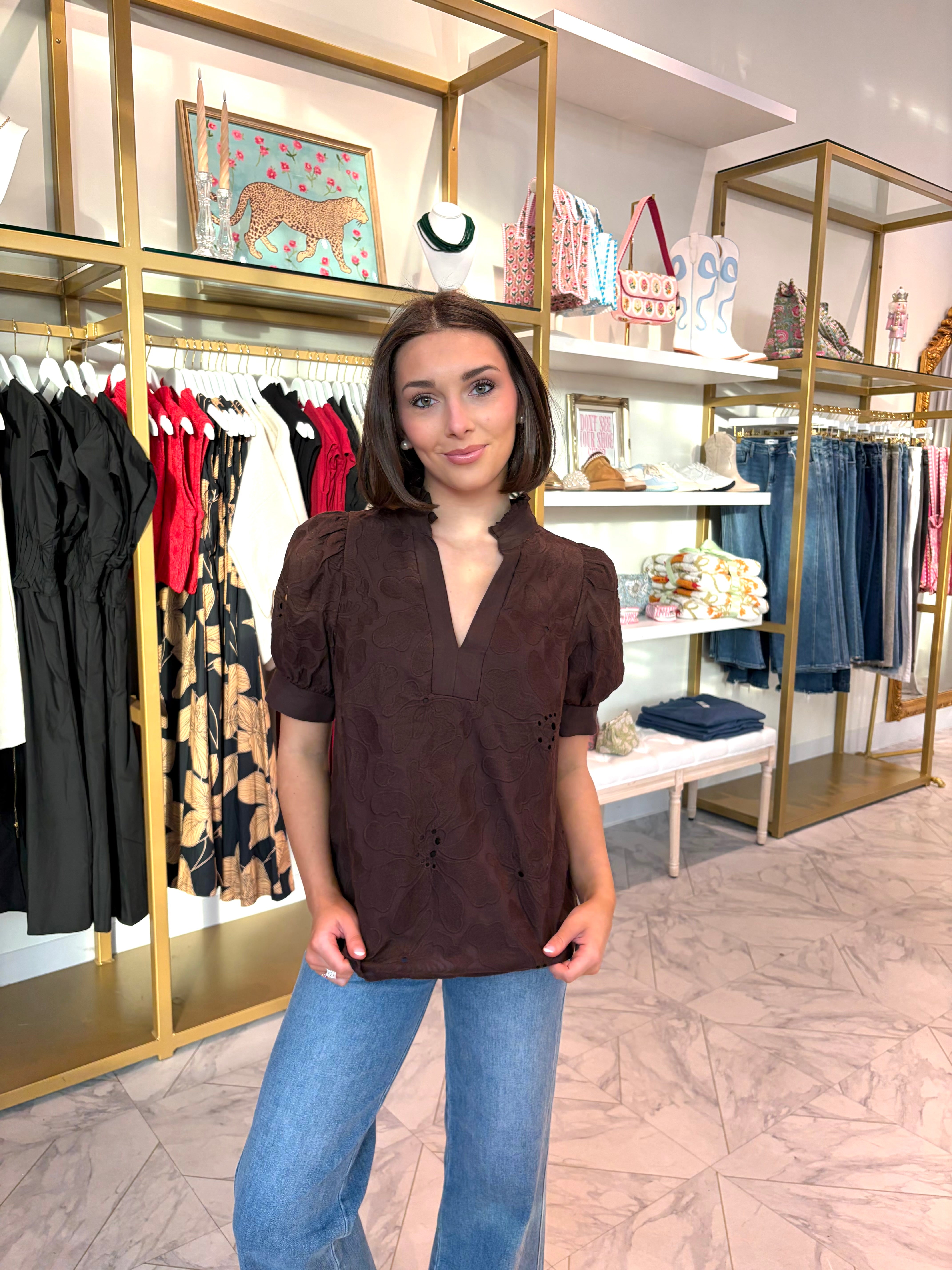 Layne Eyelet Top - Brown