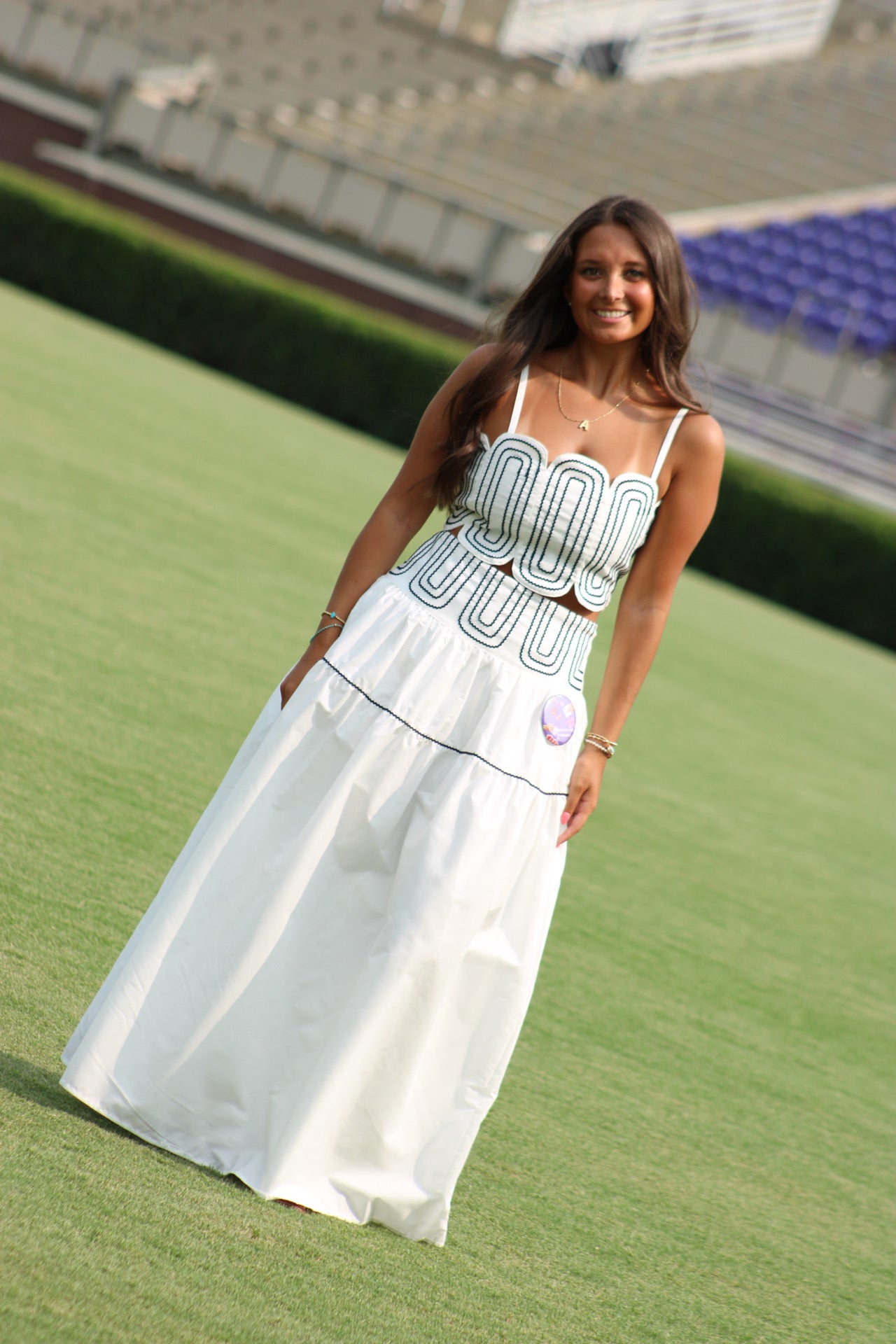Southern Grace Embroidered Top & Midi Skirt Set - Black/White