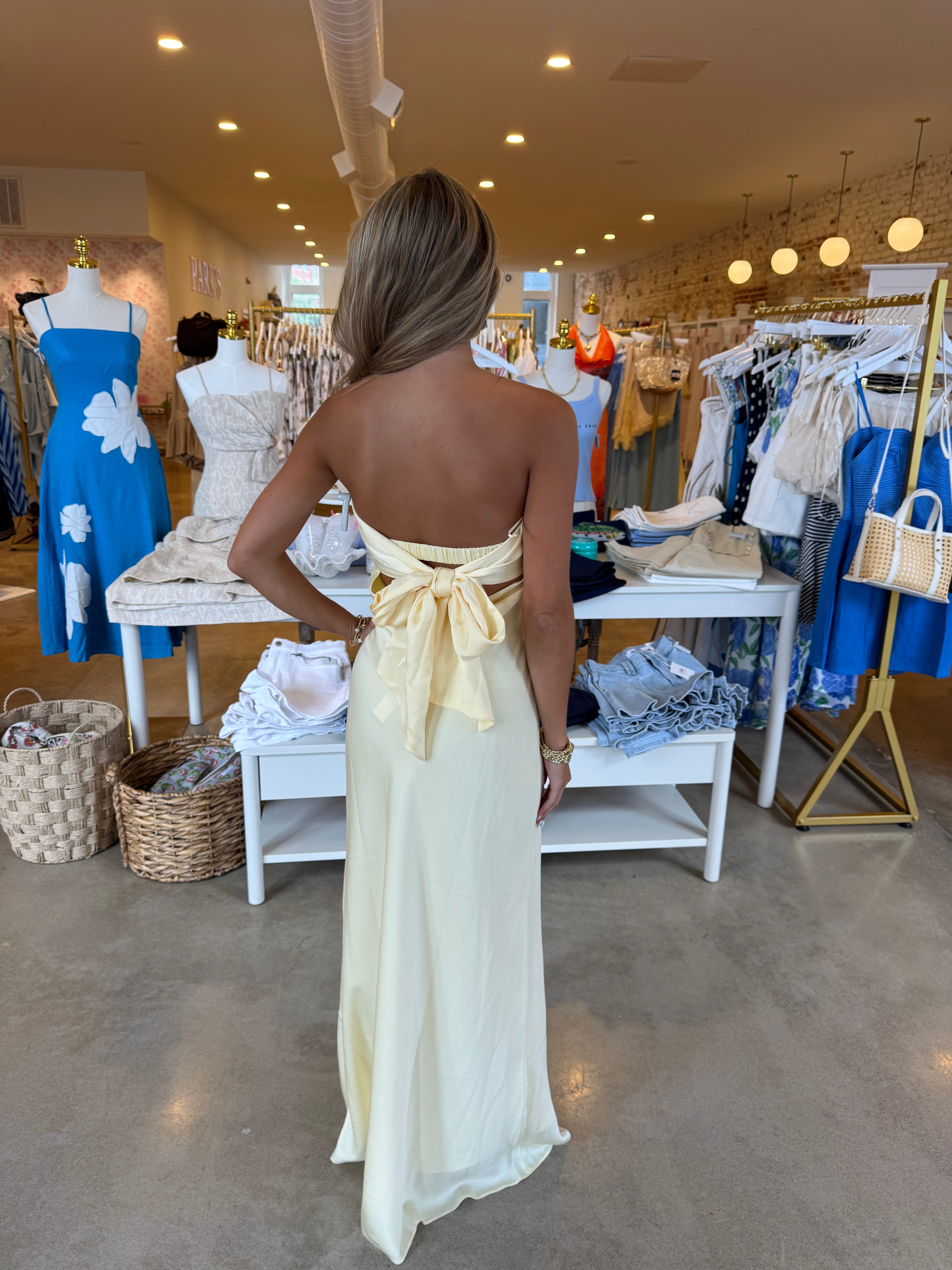 Summer Fling Satin Formal Dress - Butter Yellow