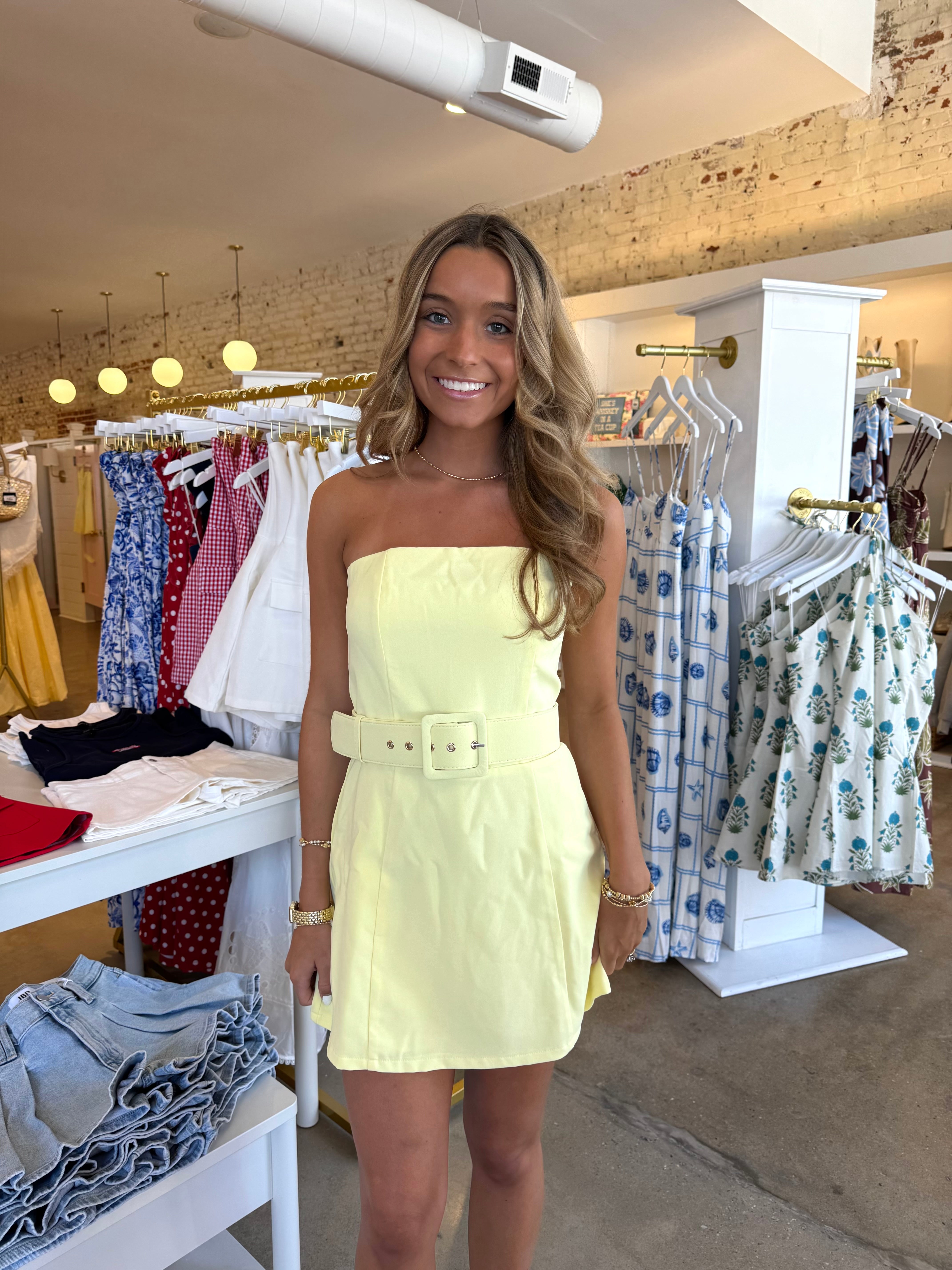 Mia Belted Mini Dress - Yellow