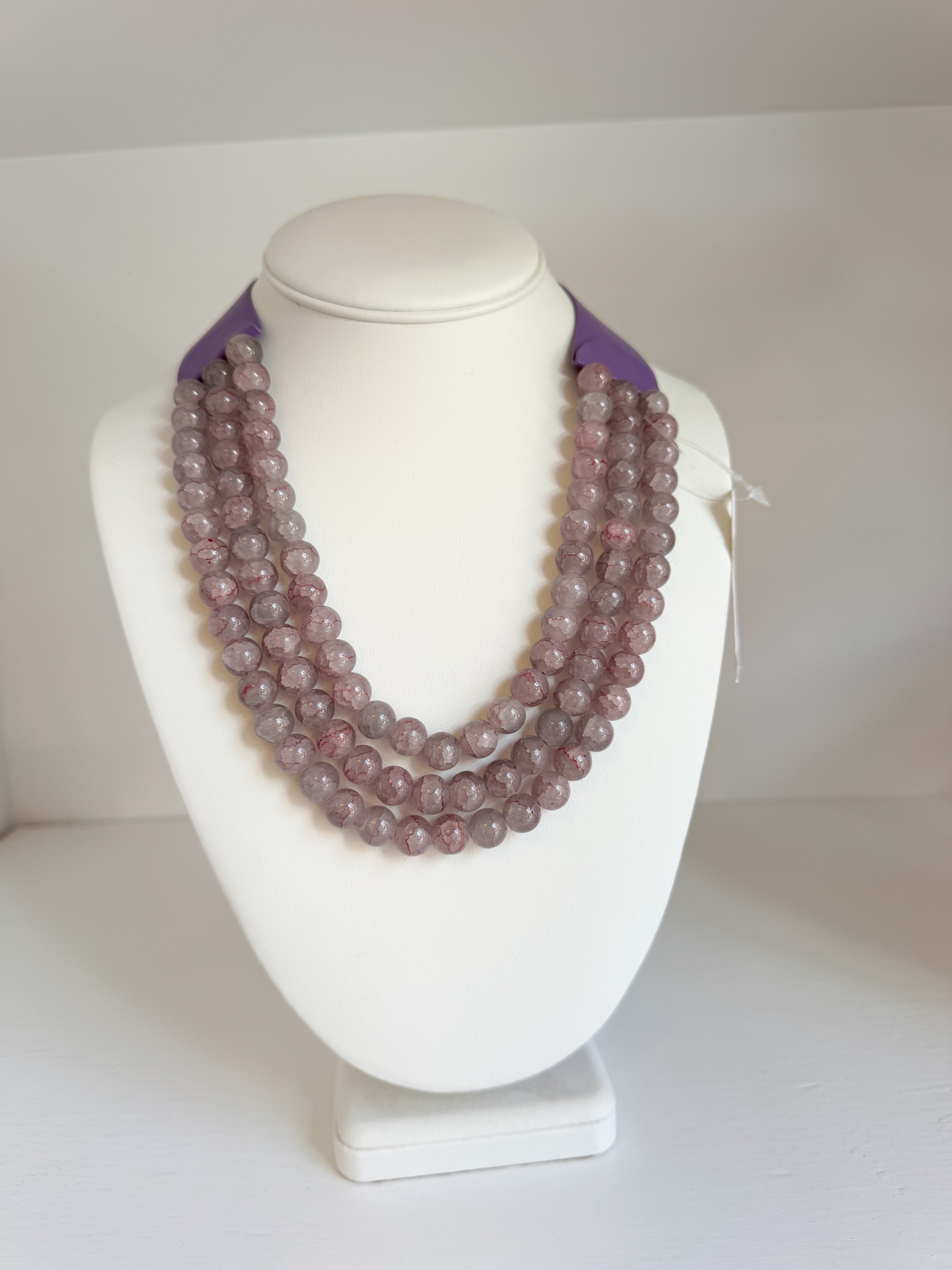 Layered Bead Necklace with Magnetic Clasp - Purple/Lavender