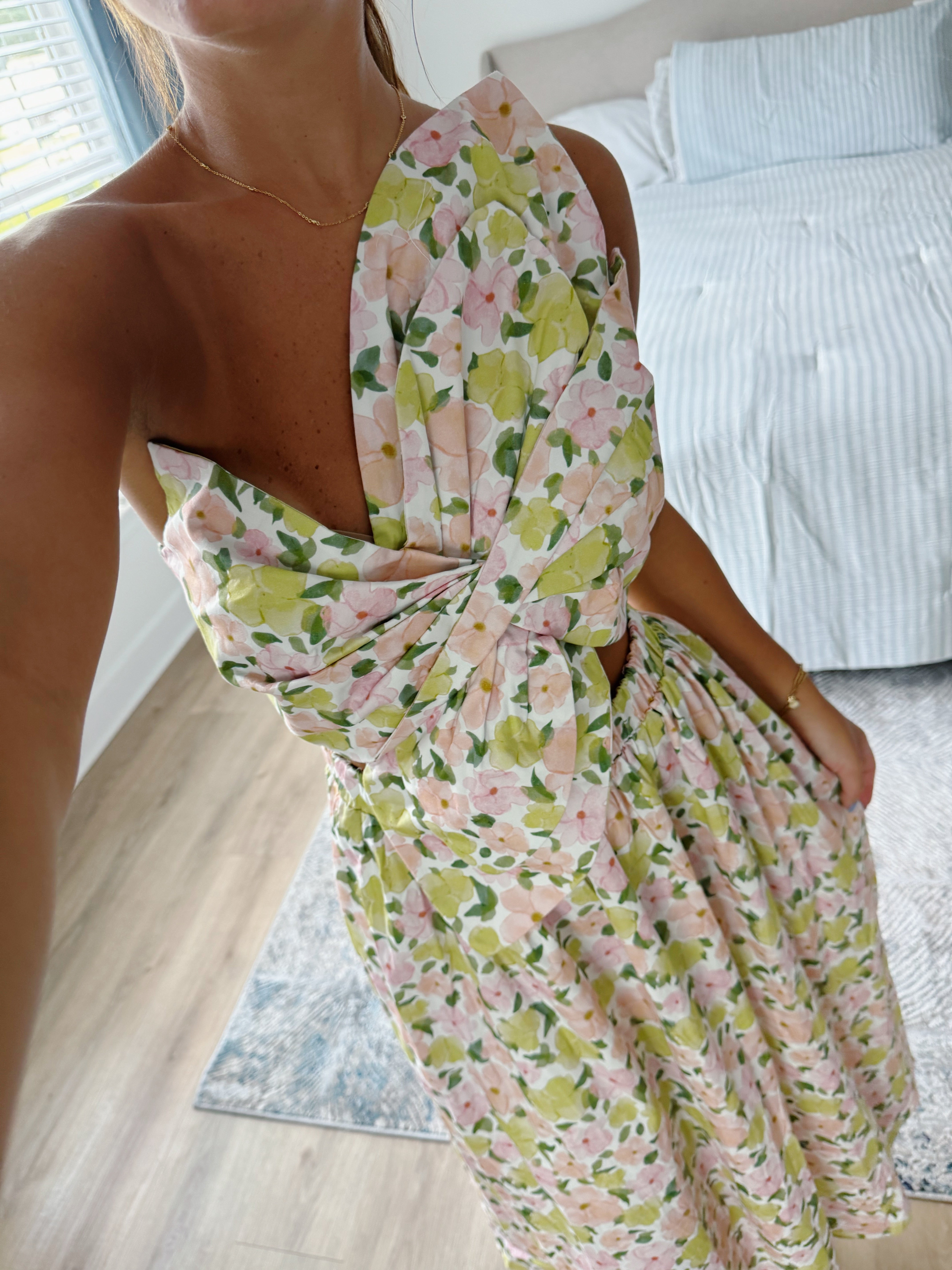 Gracie Midi Dress - Pink & Green Floral