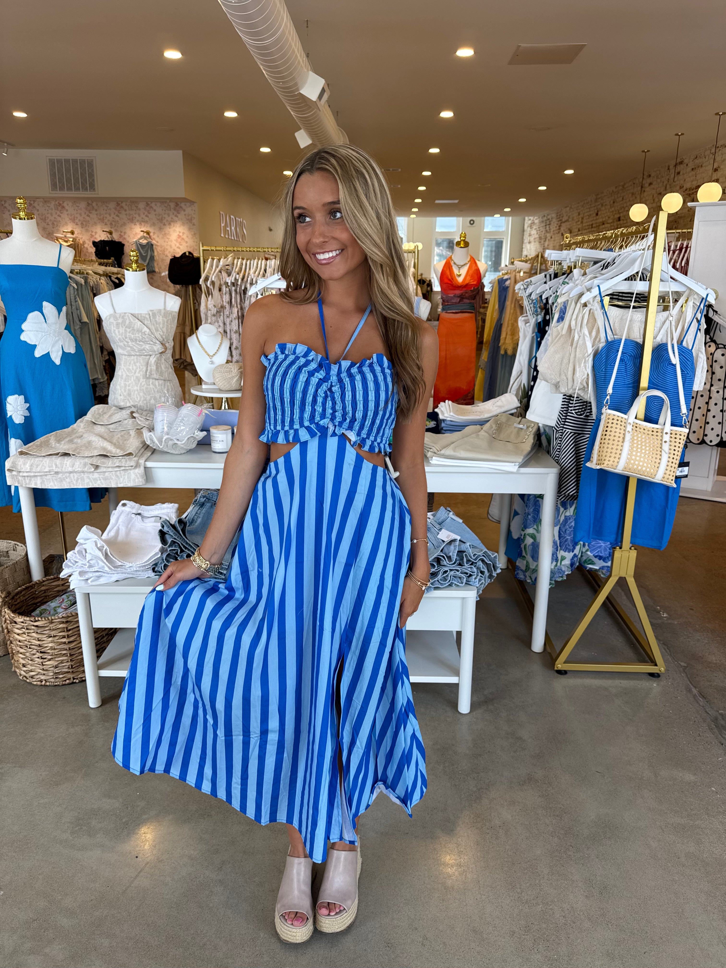St. Tropez Midi Dress - Blue Stripe