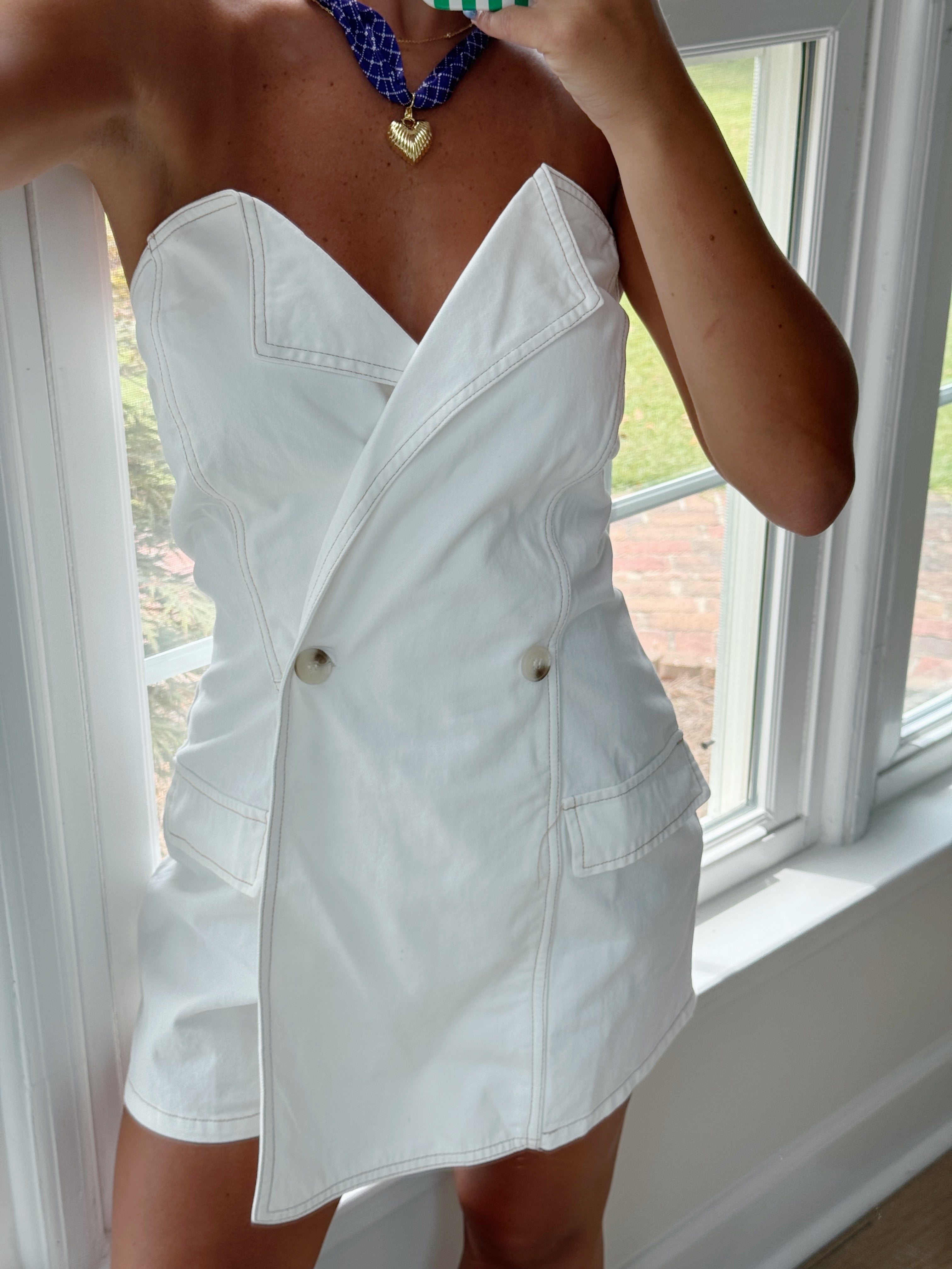 Business As Usual Mini Denim Dress - White