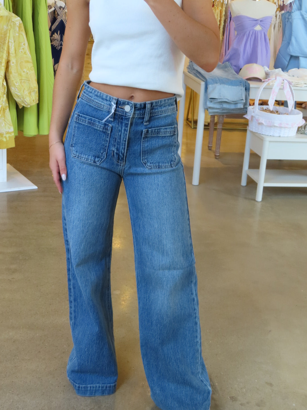 Victoria Micro Pocket Wide Leg Denim - Medium Wash