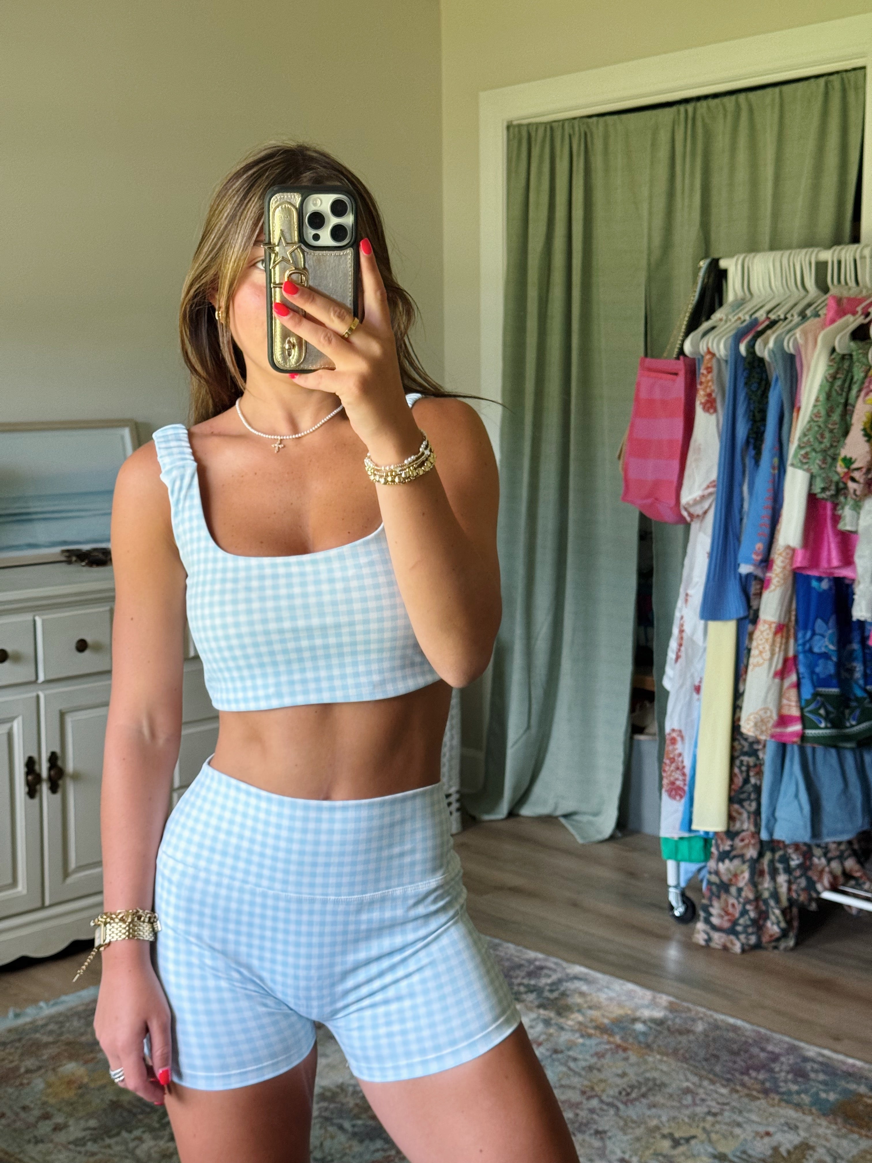 Sweet Pea Active Set - Blue Gingham