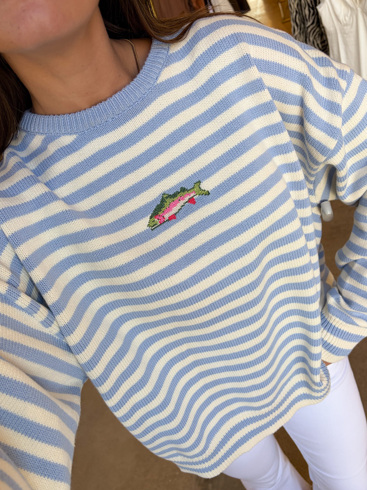 Fresh Catch Sweater - Light Blue/Cream
