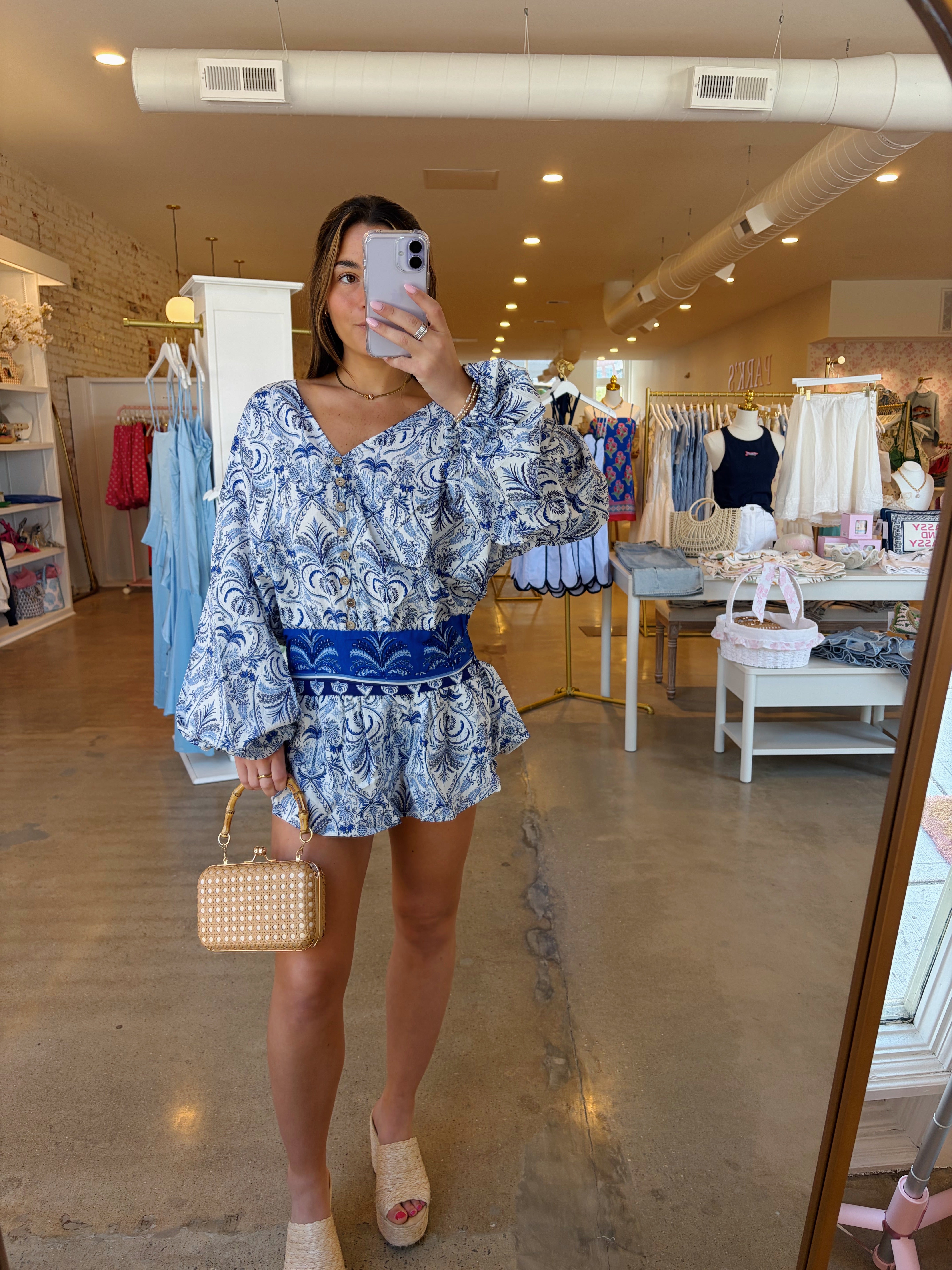 Fancy You Puff Sleeve Mini Dress Blue