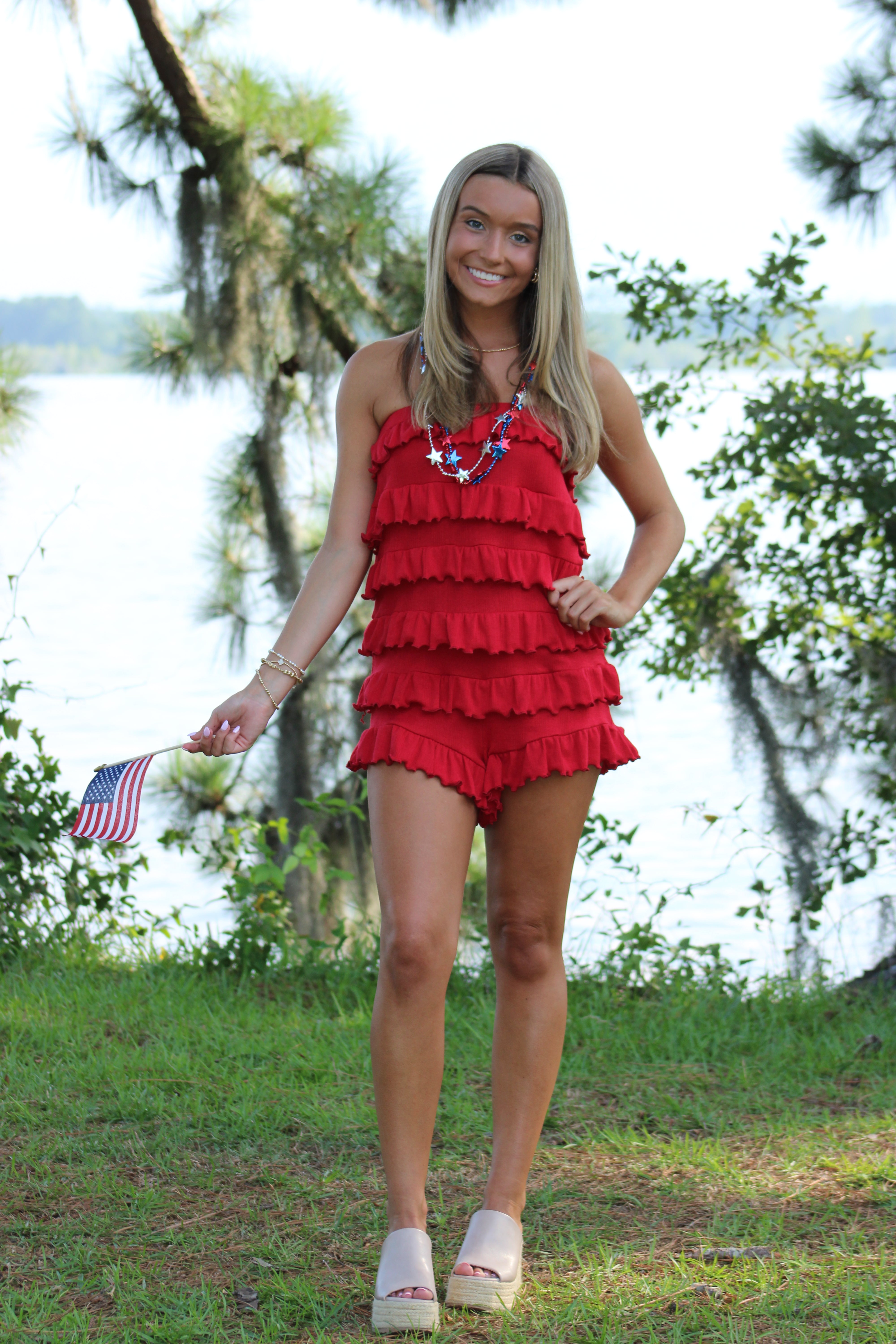 Feeling Fine Ruffle Romper - Red