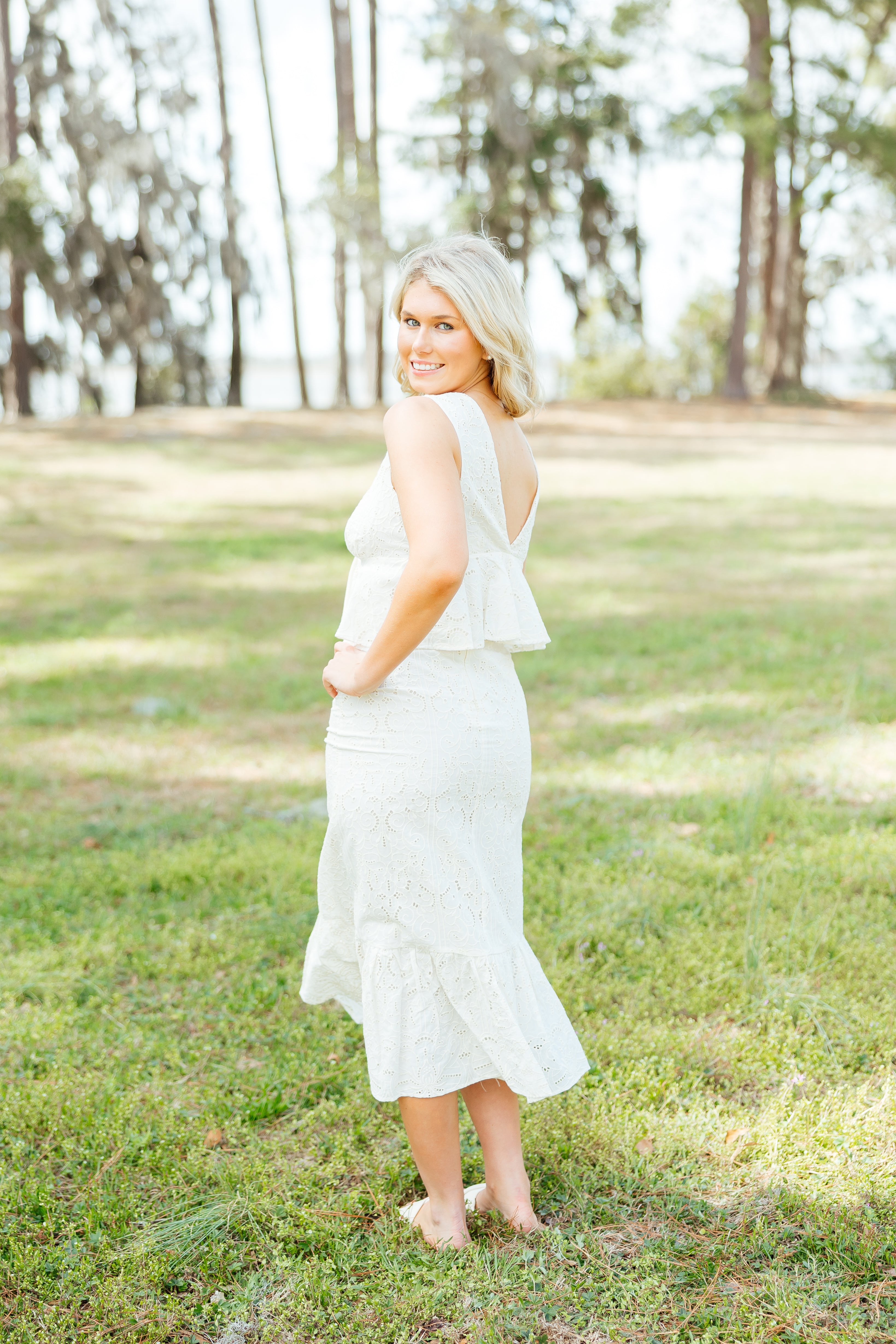 Sofia Eyelet Midi Skirt & Top Set - Ivory