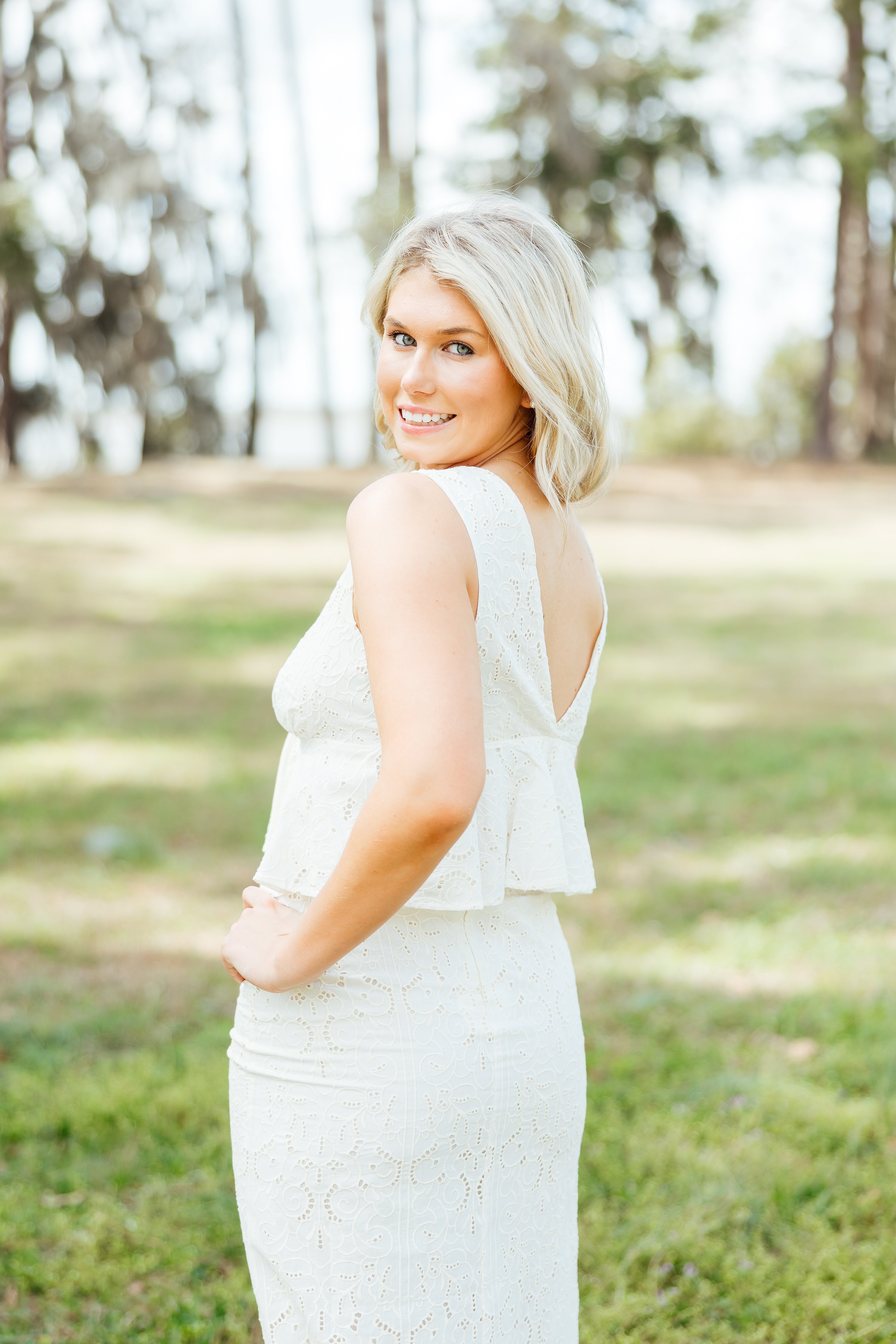 Sofia Eyelet Midi Skirt & Top Set - Ivory
