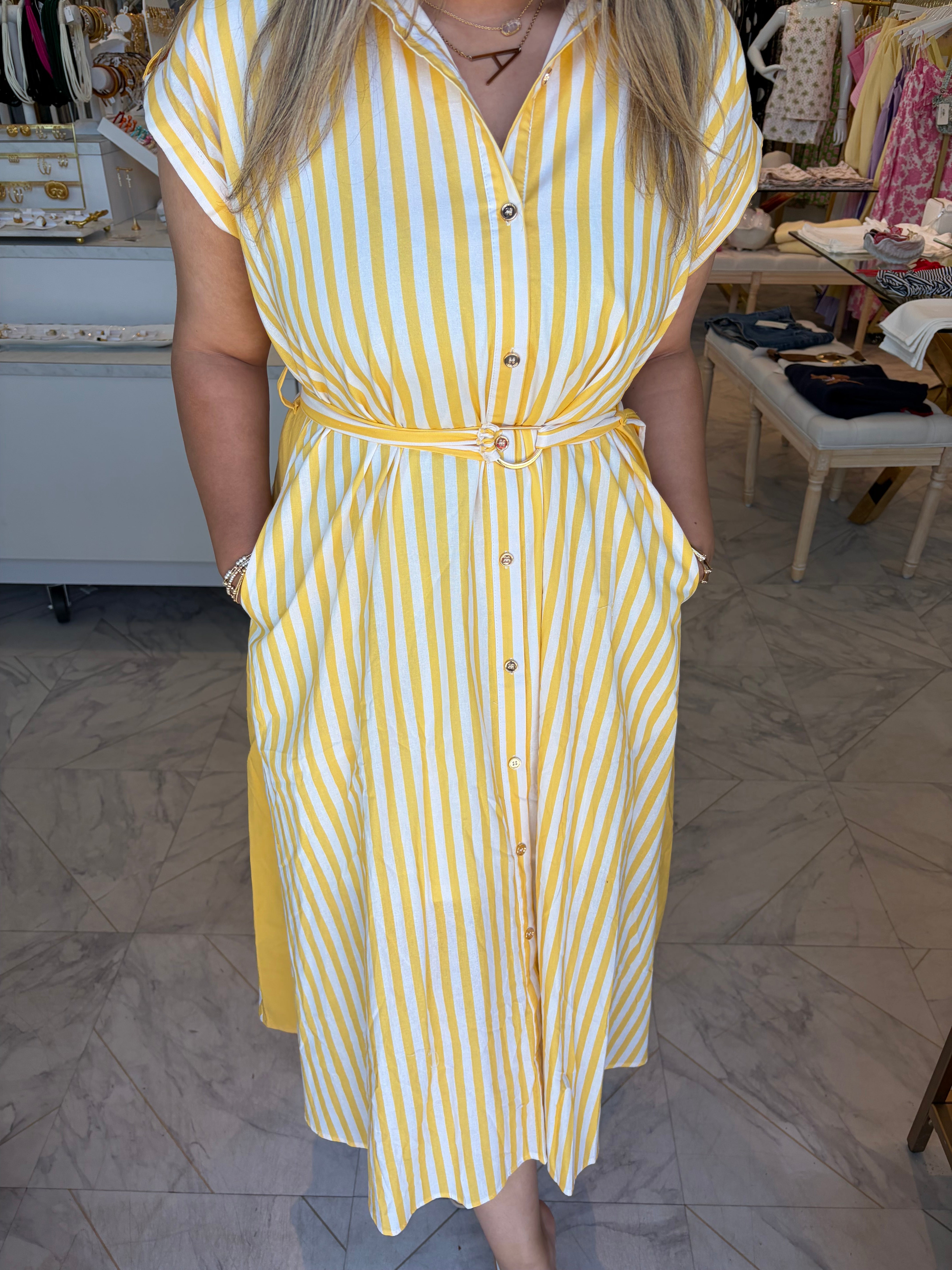Georgia Midi Dress - Yellow Stripe