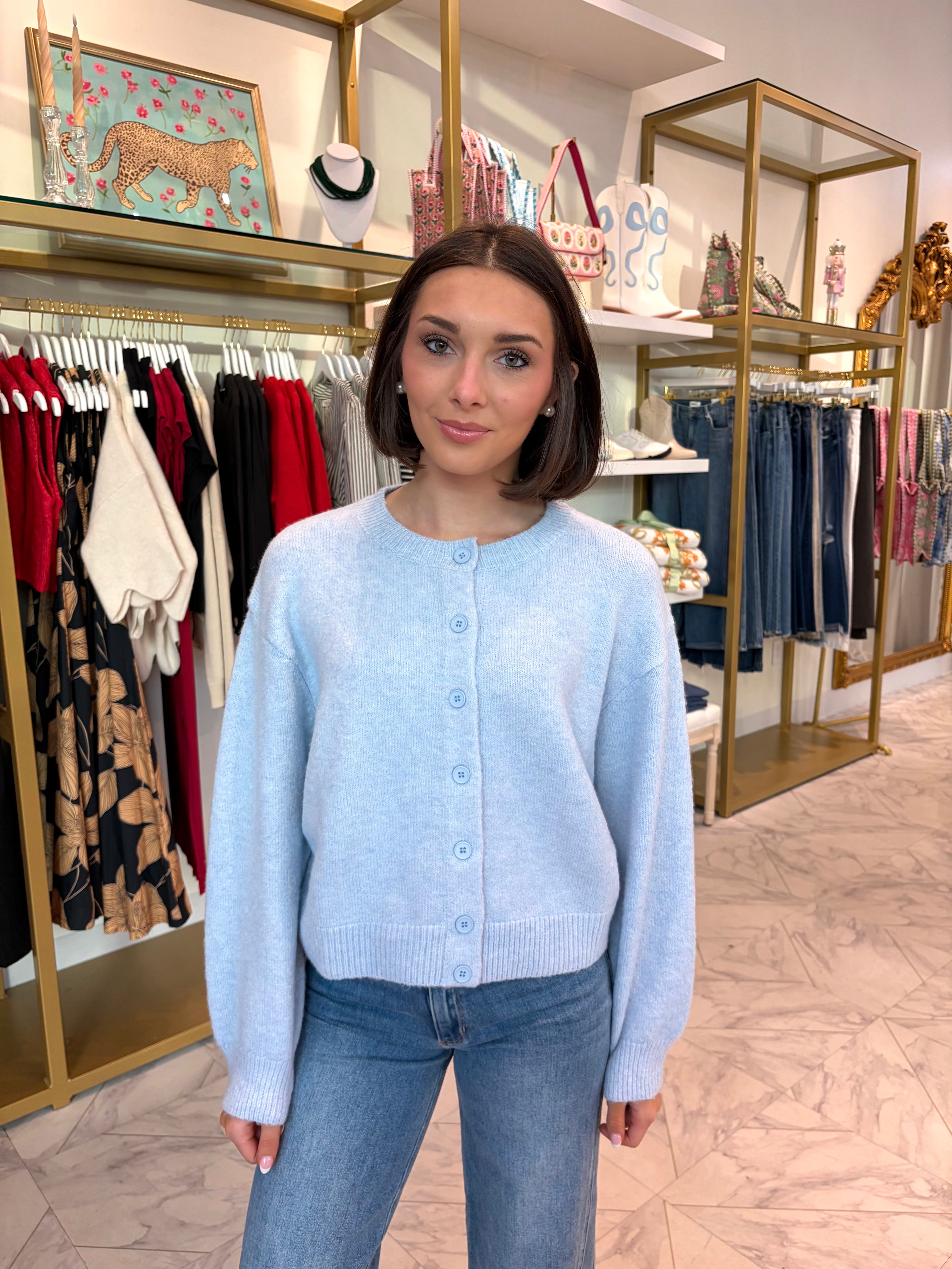 Becka Soft Knit Button Up Cardigan Sweater - Blue