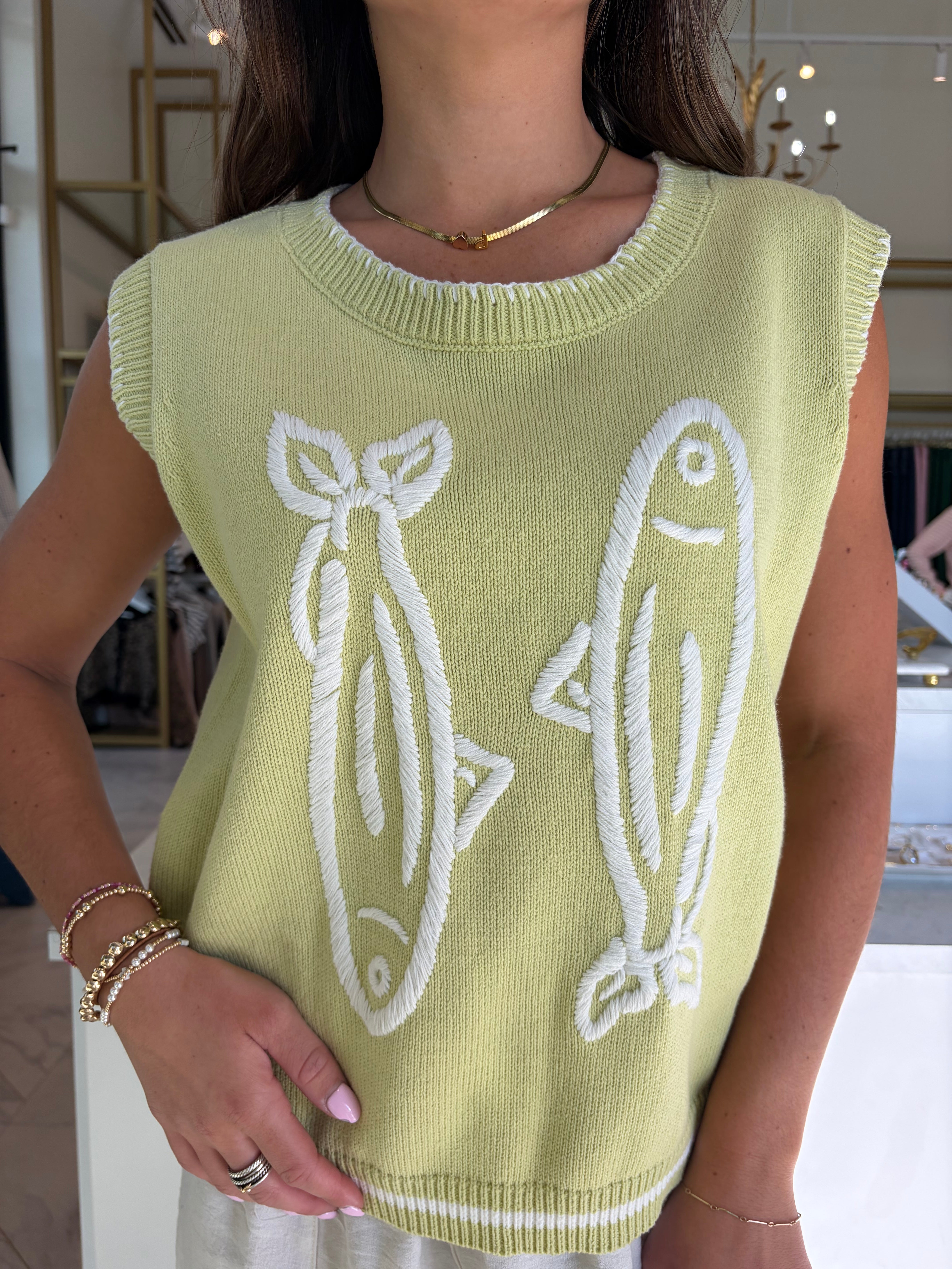 Best Catch Knit Sweater Vest - Lime & White