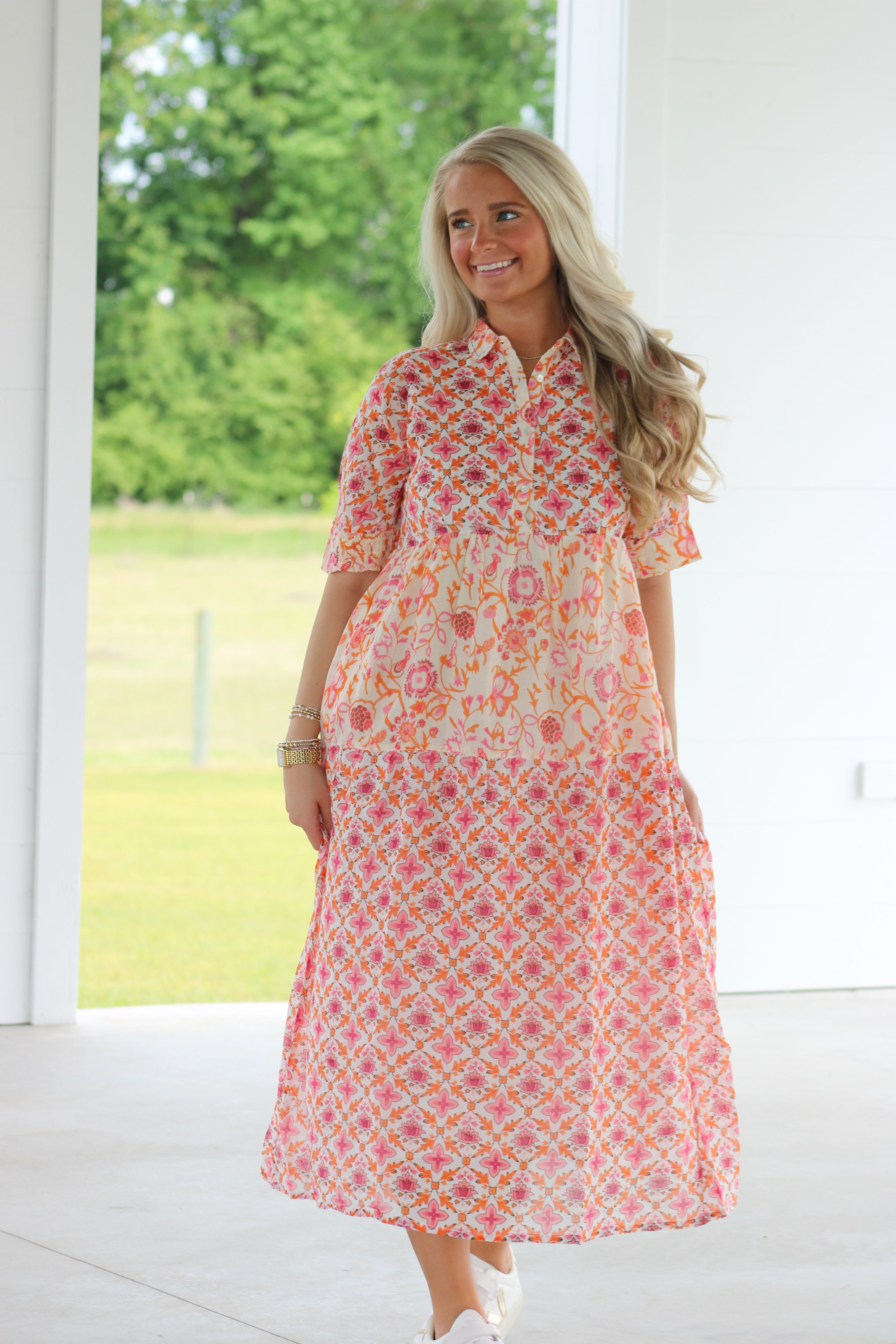 Islamorada Midi Dress - Orange & Pink