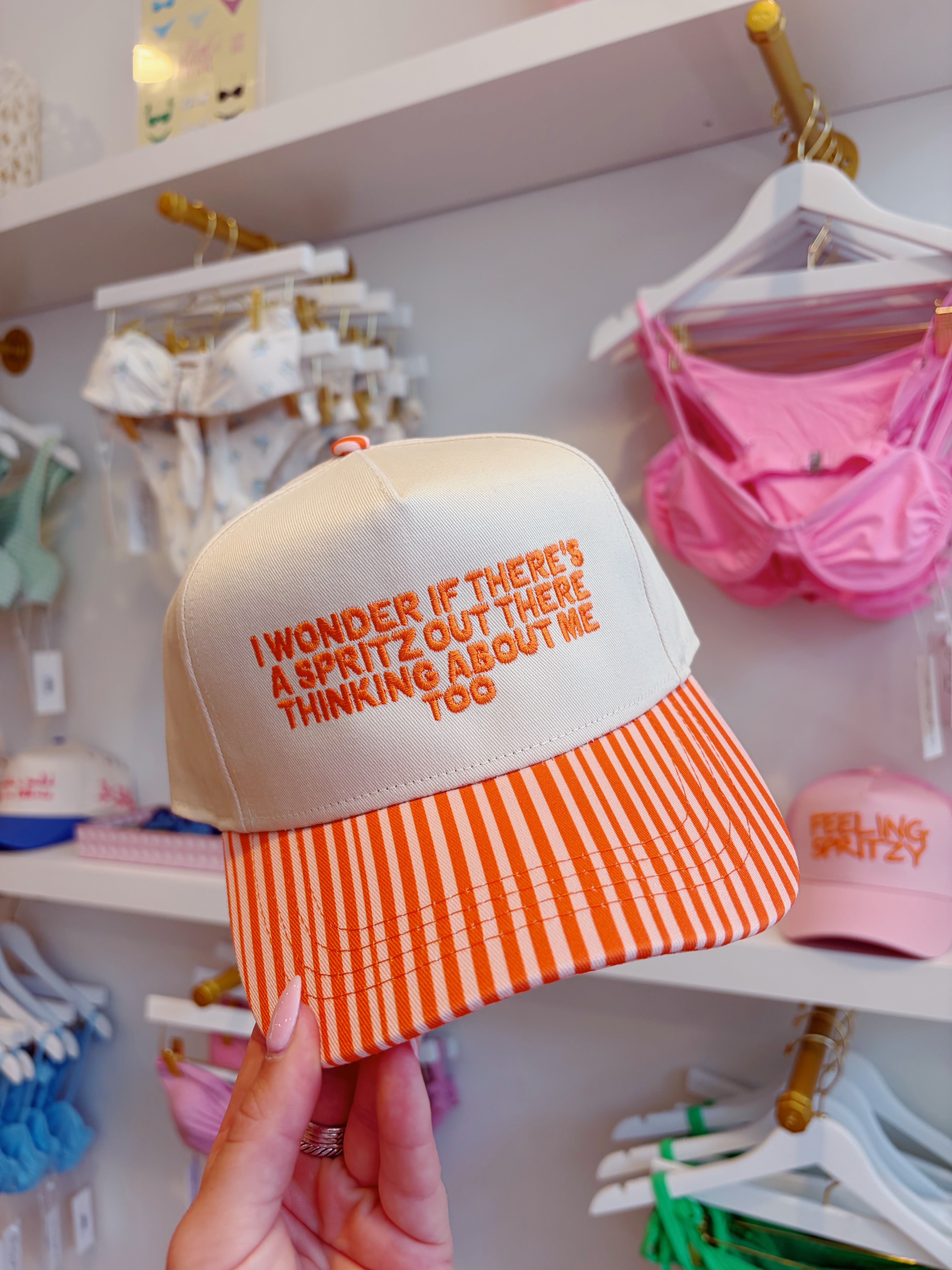 I Wonder Striped Embroidered Hat
