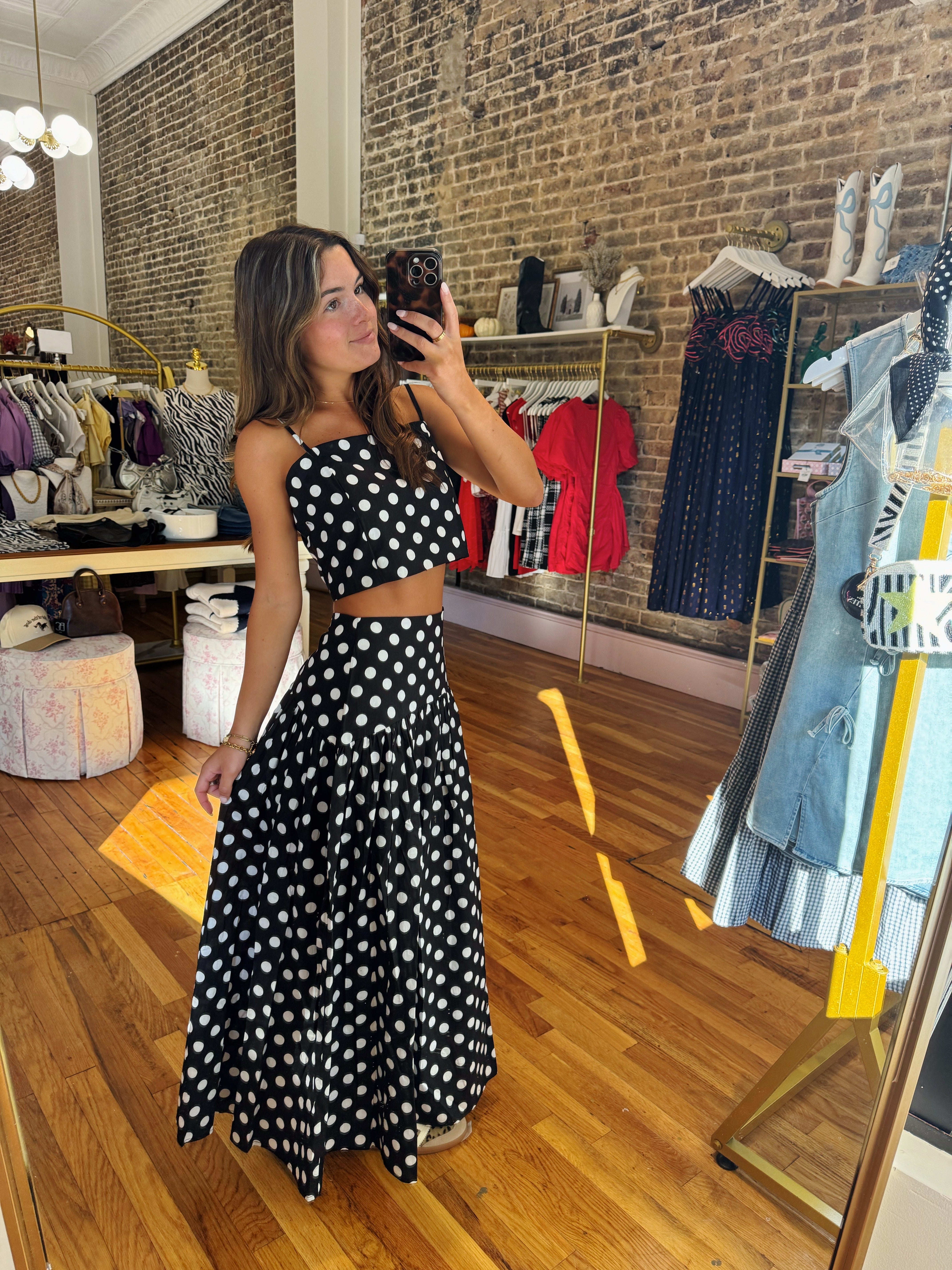 Rebecca Top & Skirt Set - Black Polka Dot