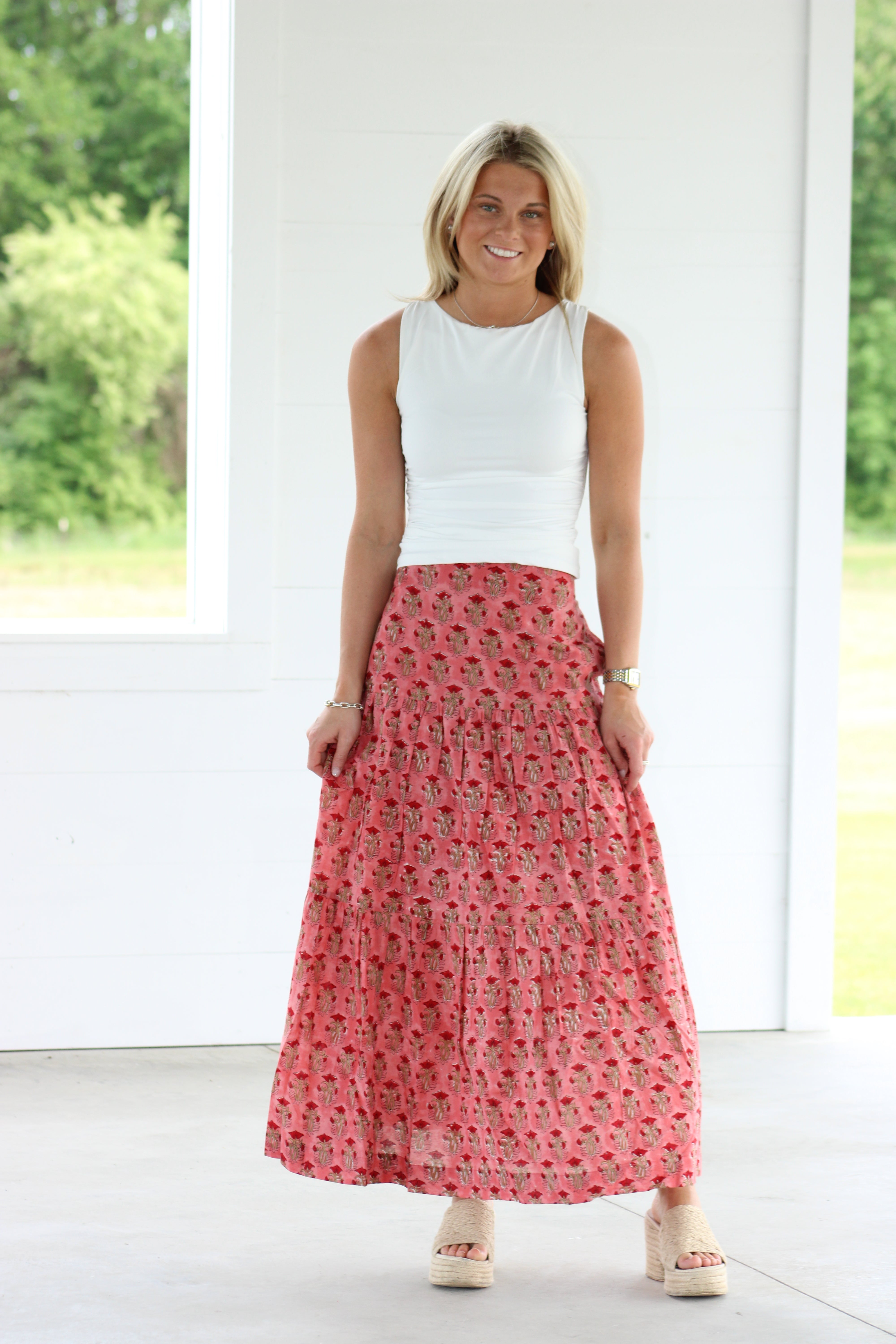 Serefina Midi Skirt - Coral