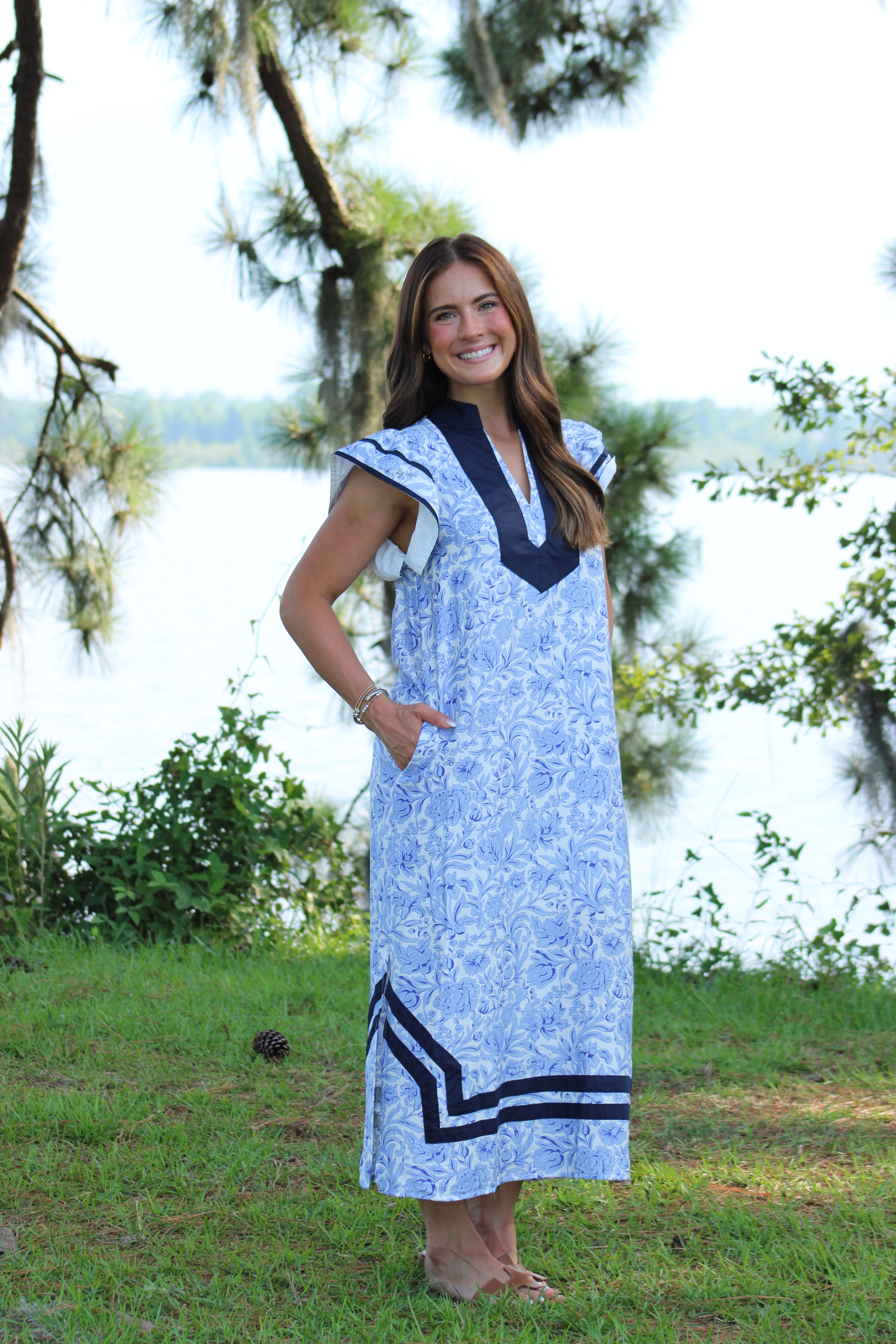 Easy Sunday Midi Dress - Blue & White