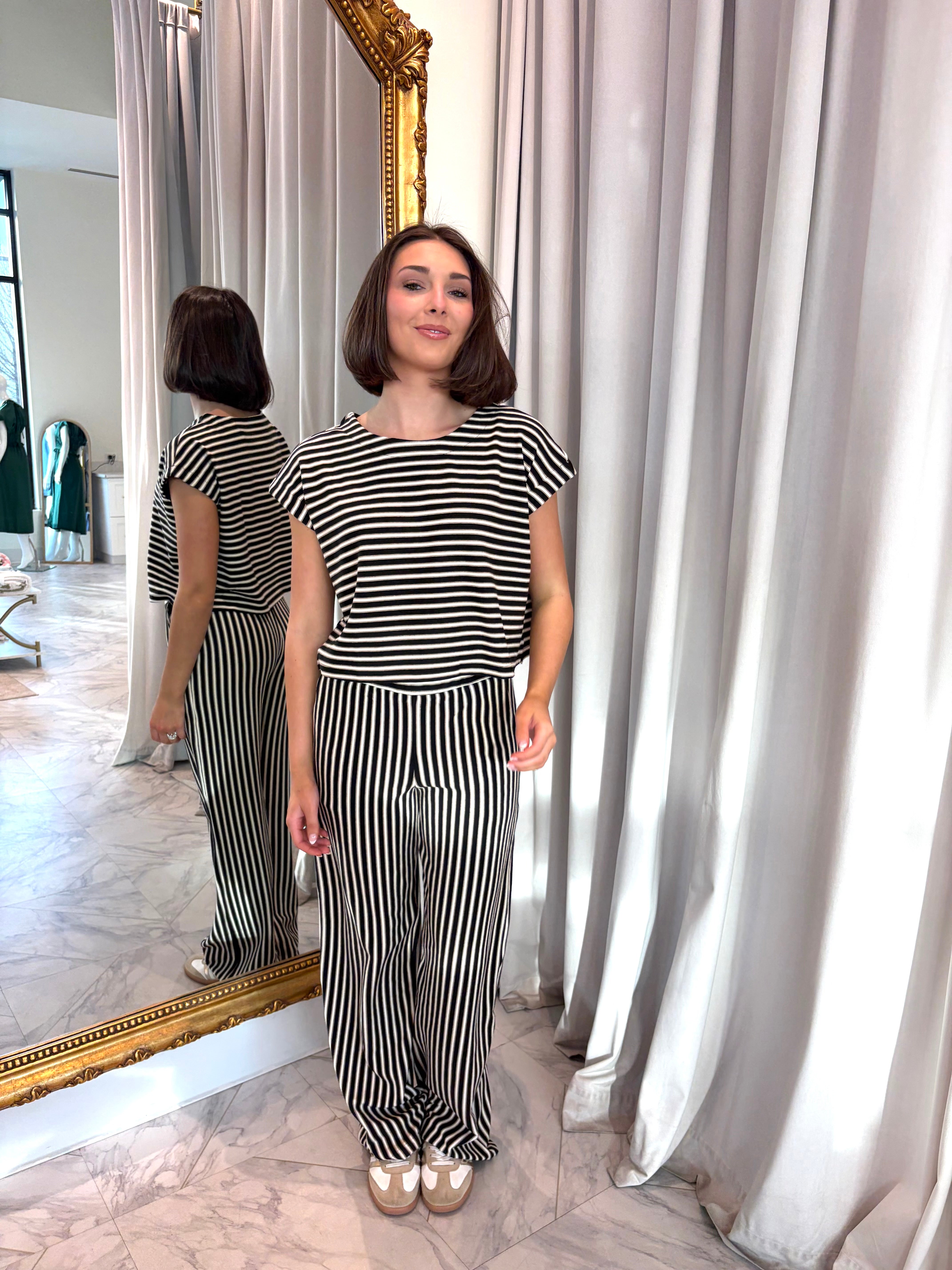 Sweet As Honey Striped Knit Set - Black/Cream