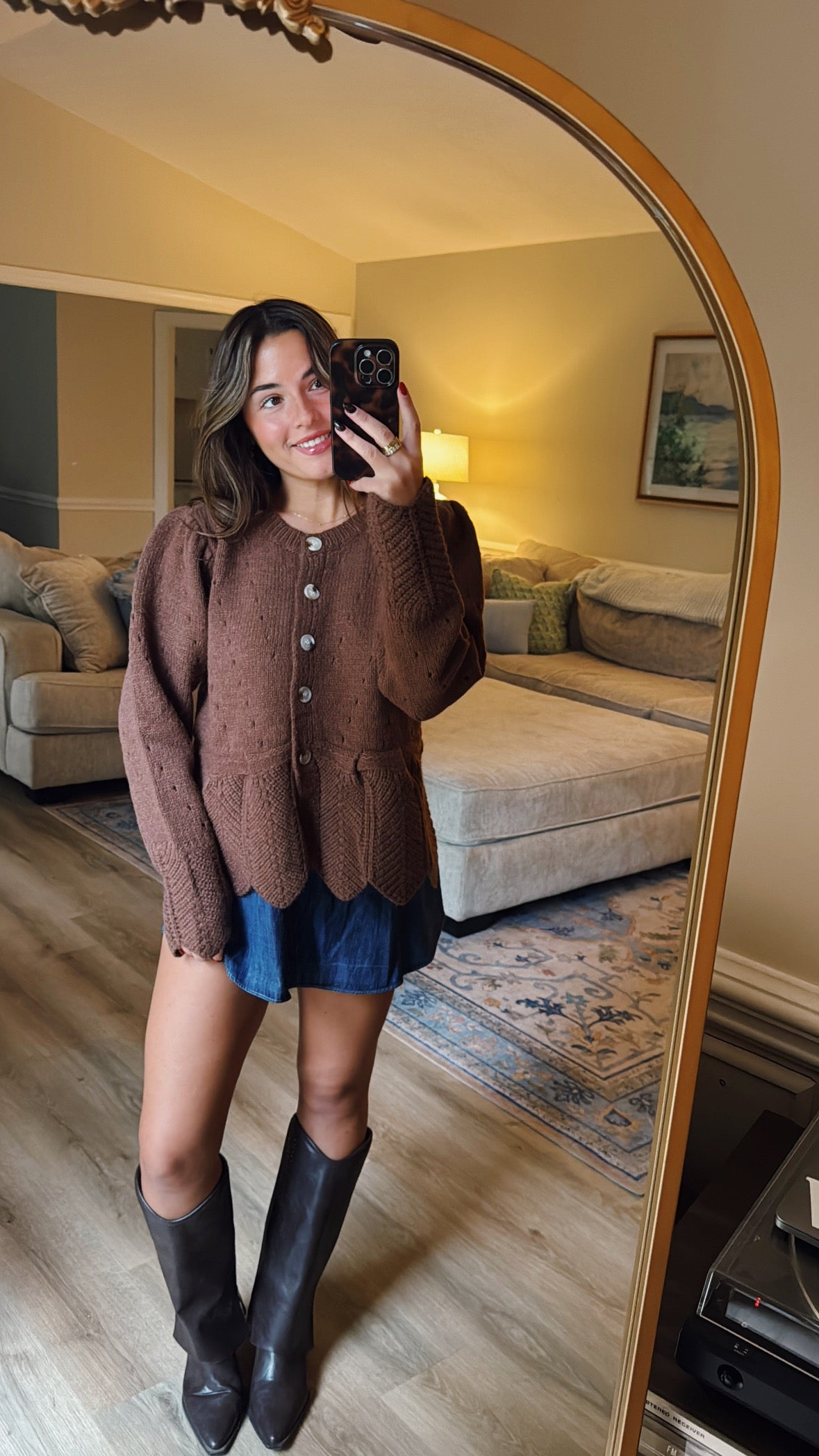 Rustled Leaves Sweater Cardigan - Brown