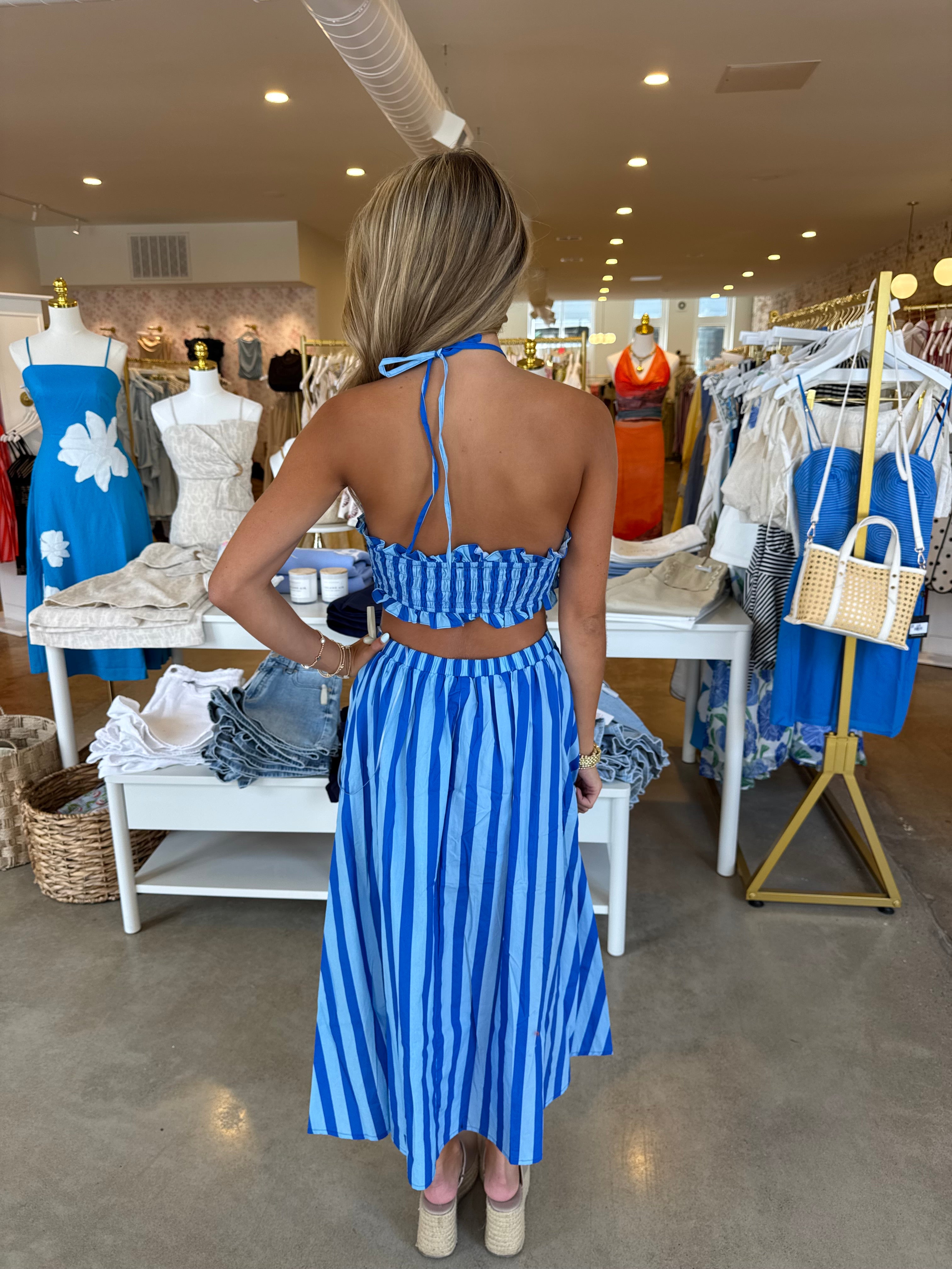 St. Tropez Midi Dress - Blue Stripe