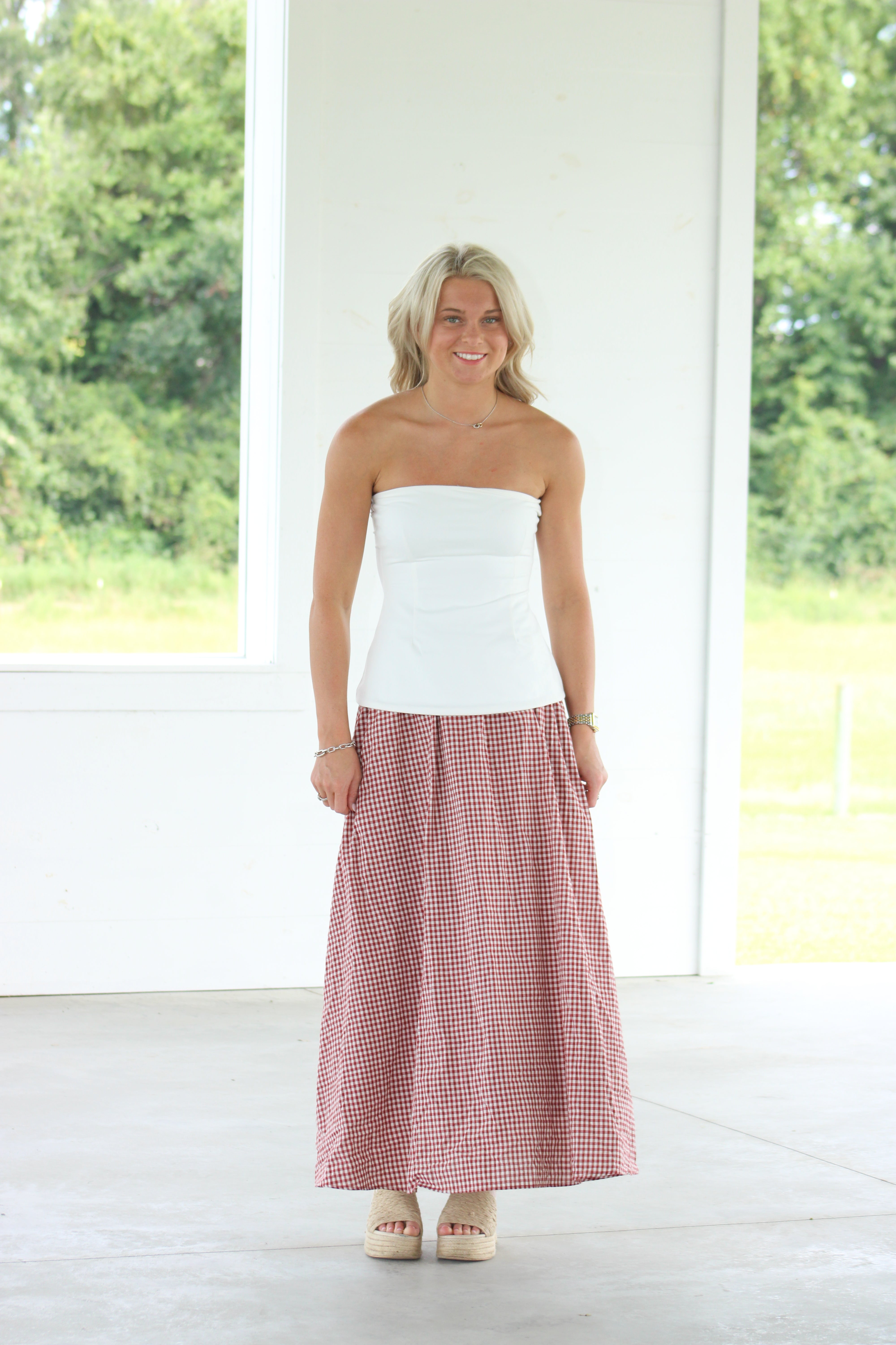 Meet Me At The Picnic Midi Skirt - Red