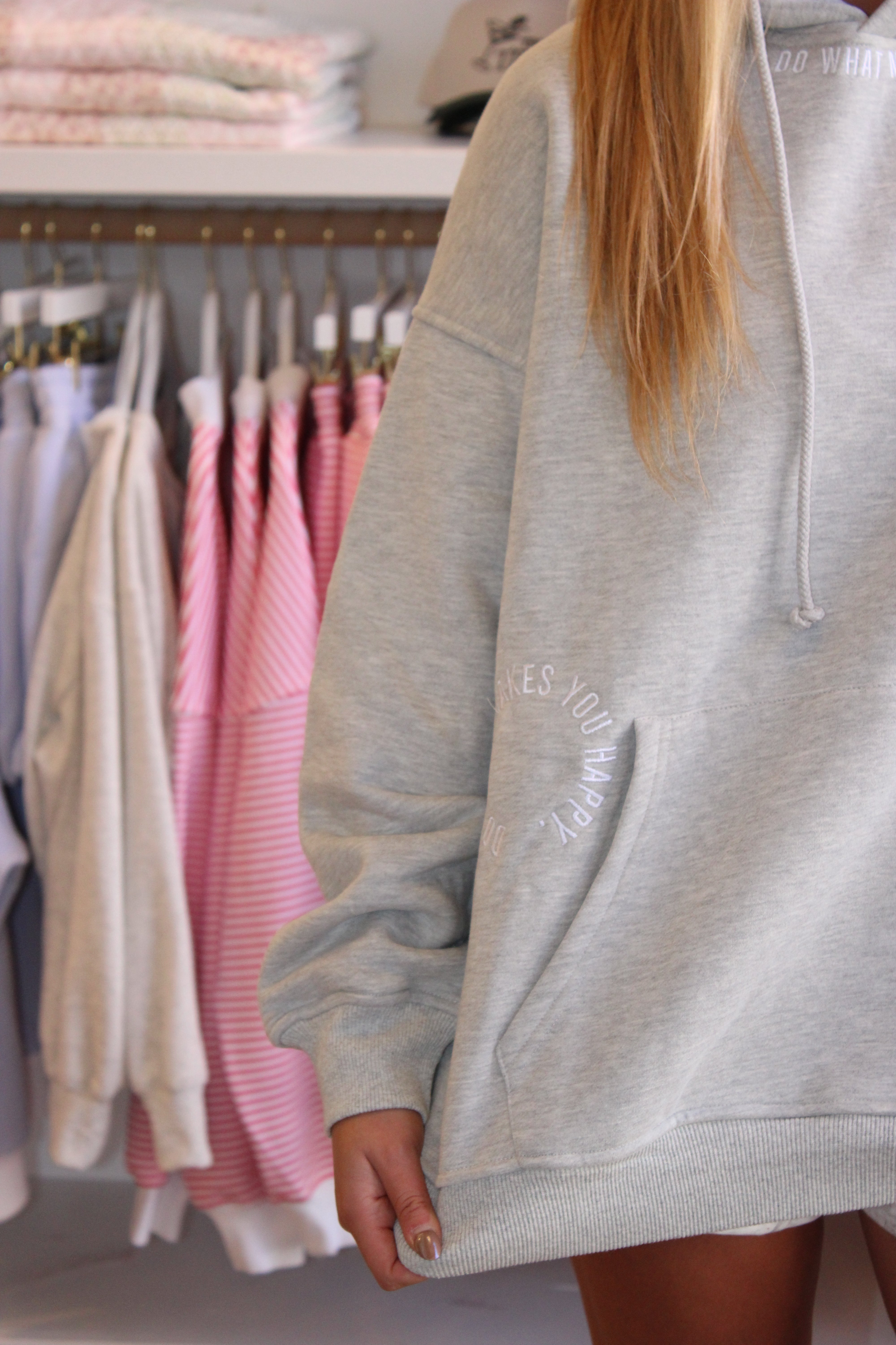 Do What Makes You Happy Embroidered Hoodie - Grey