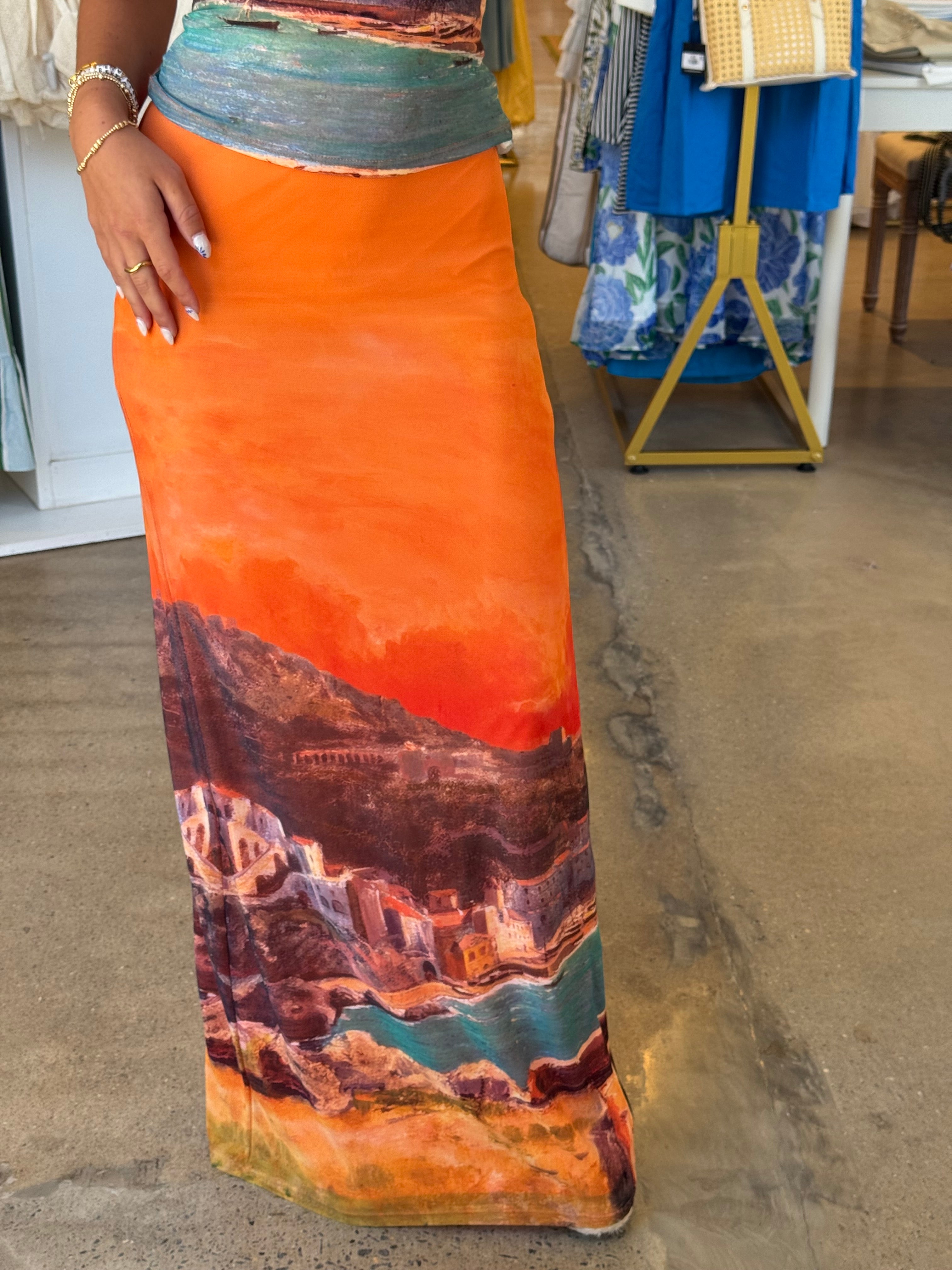 Soren Halter Top & Maxi Skirt Set - Orange Multi