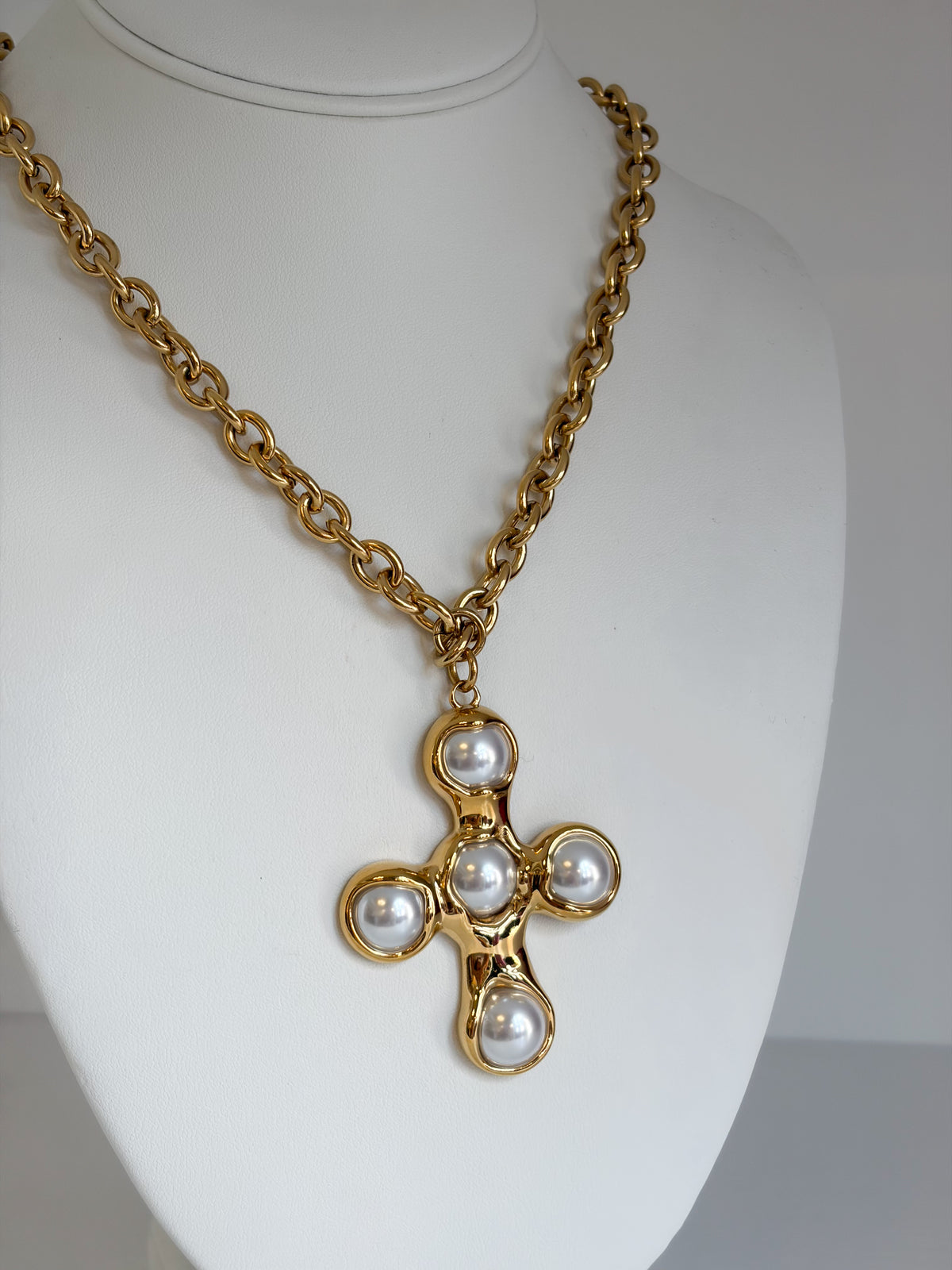 Kristy Cross Pearl Necklace - Water Resistant