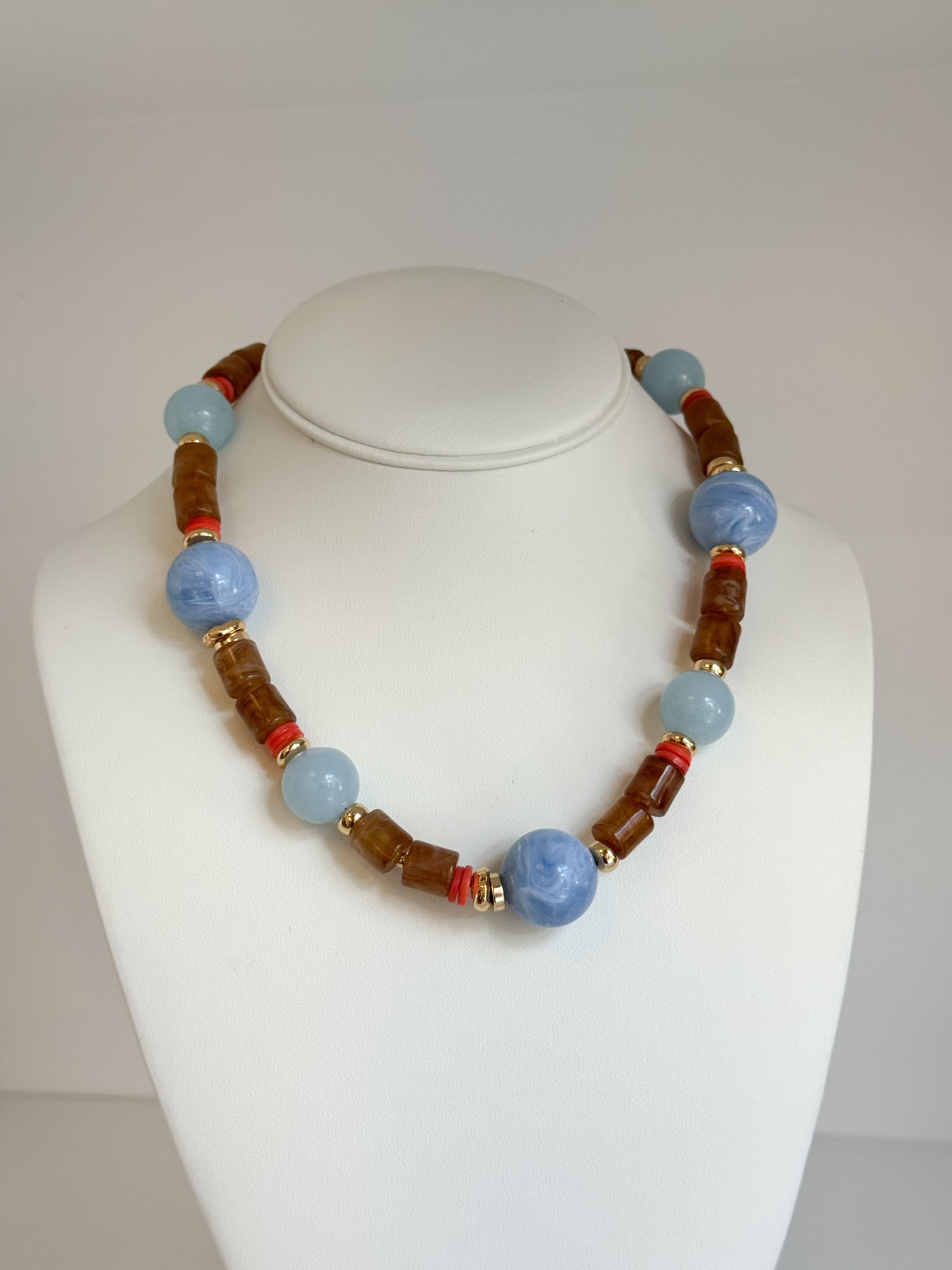 Abstract Beaded Necklace - Brown & Blue