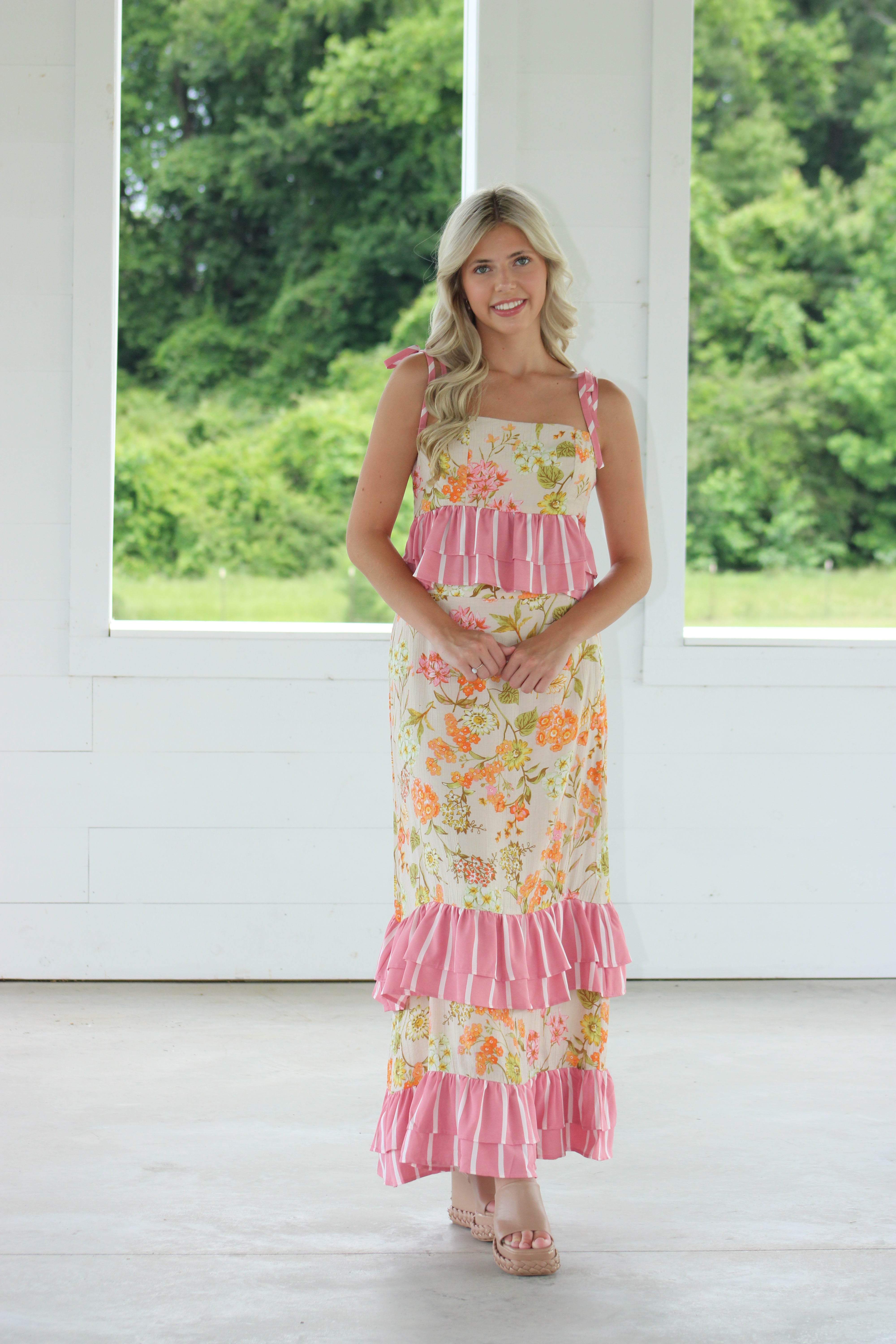 Daisy Midi Skirt Set - Pink Multi