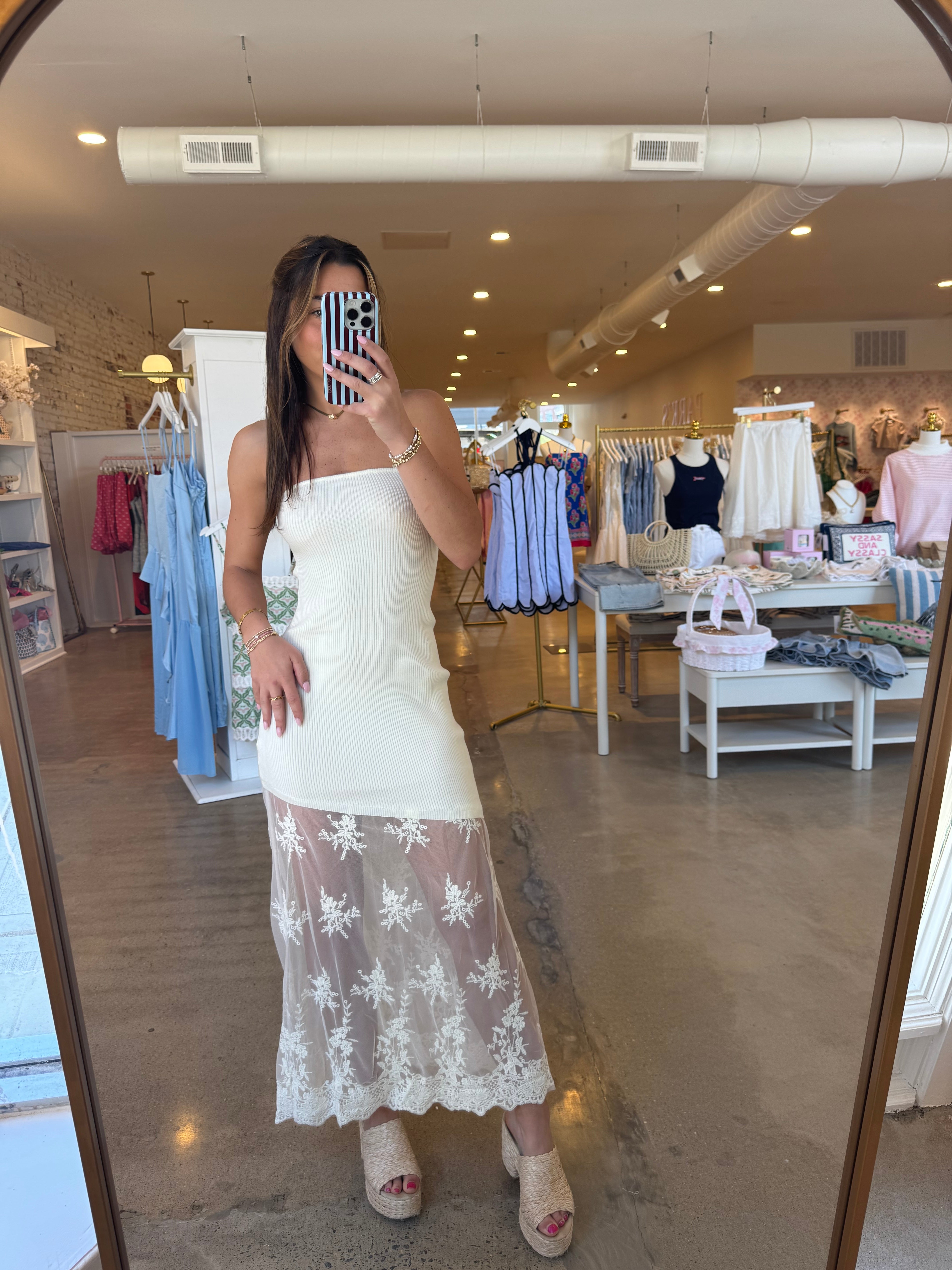 Iris Lace Skirt Tube Midi Dress - Ivory