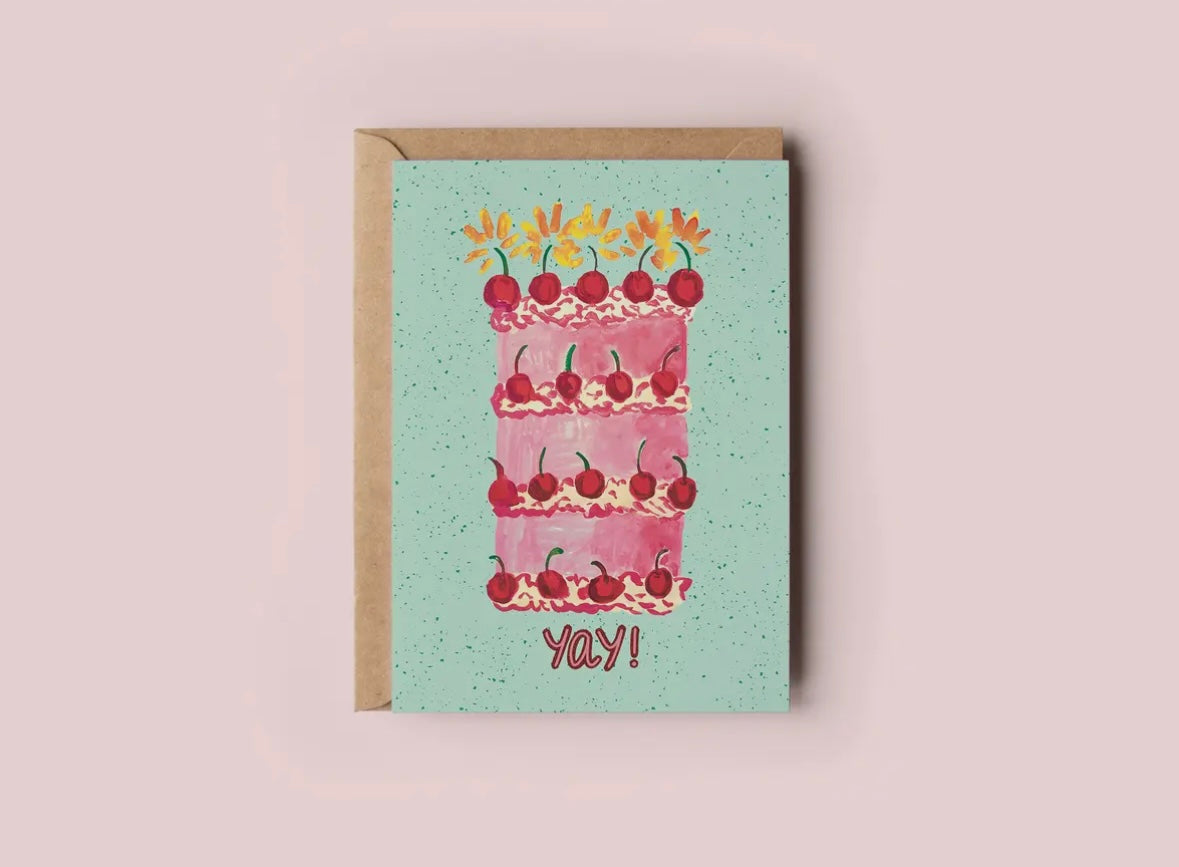 Yay! Cheeries Coquette Celebration Cake Greeting Card