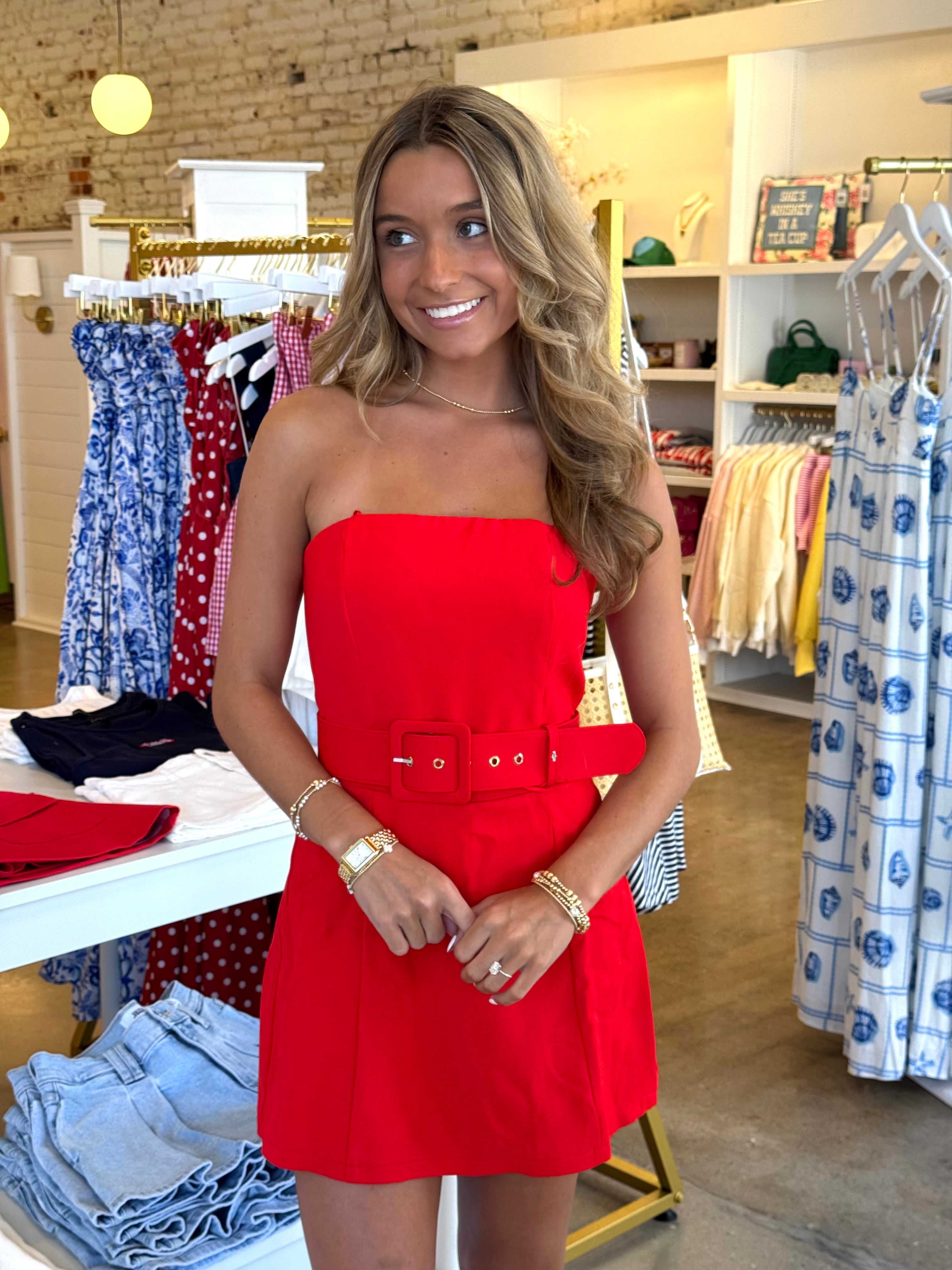 Mia Belted Mini Dress - Poppy Red