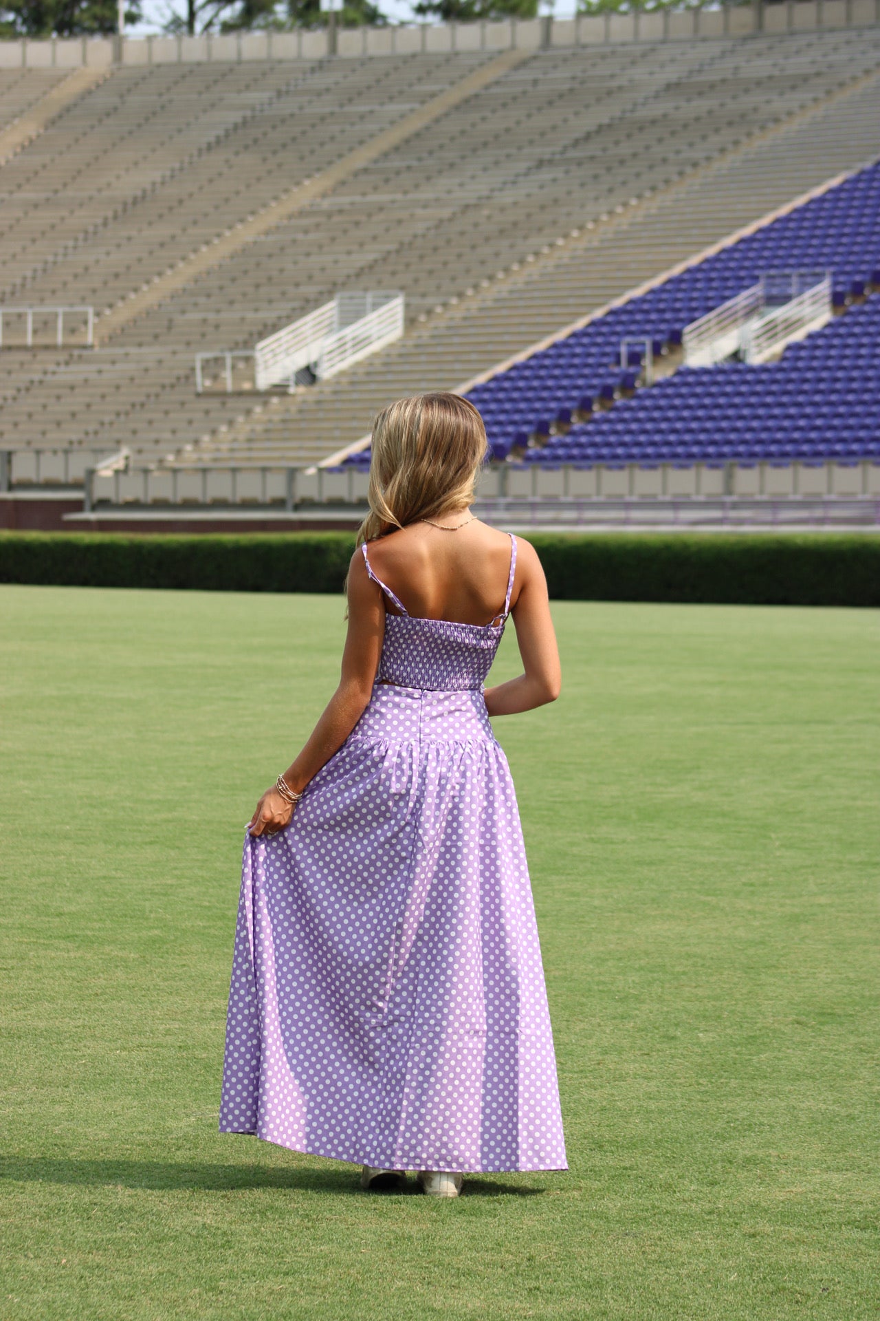 Southern Grace Embroidered Top & Midi Skirt Set - Lavender/WhitePolka Dot