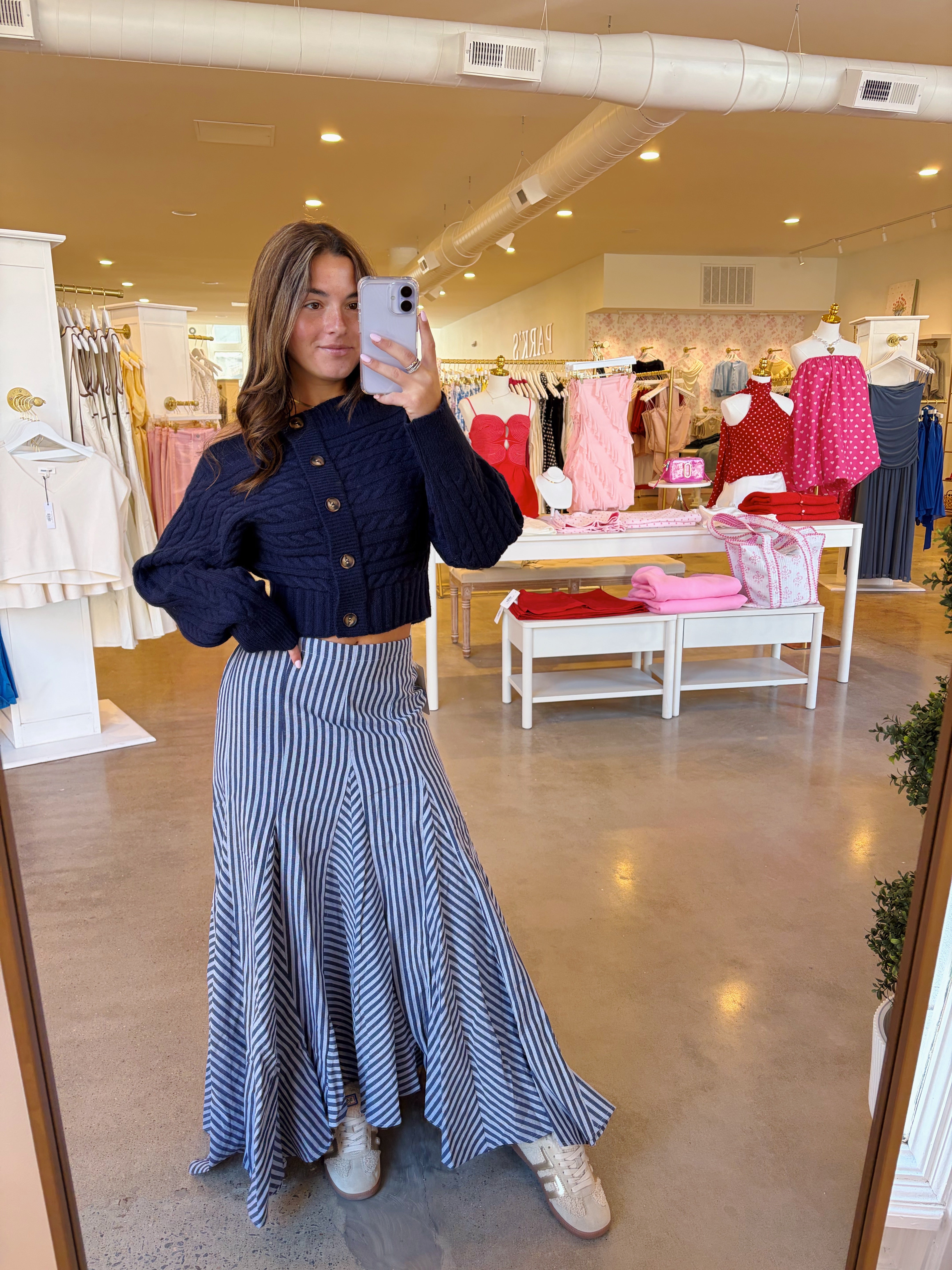 Dalia Midi Skirt - Blue Stripe