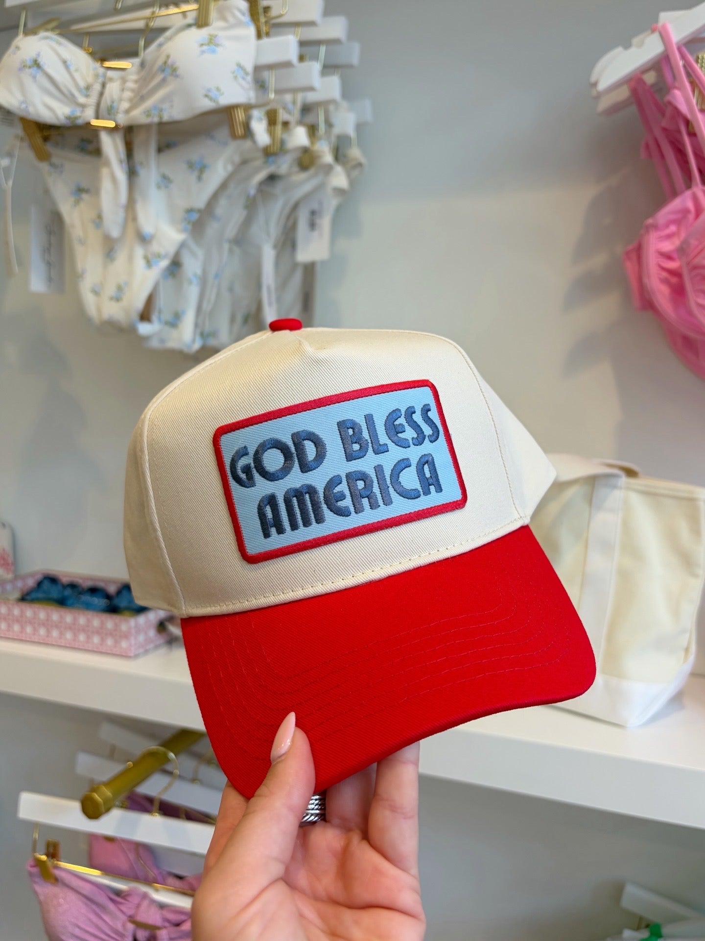 God Bless America Vintage Trucker Hat - Red