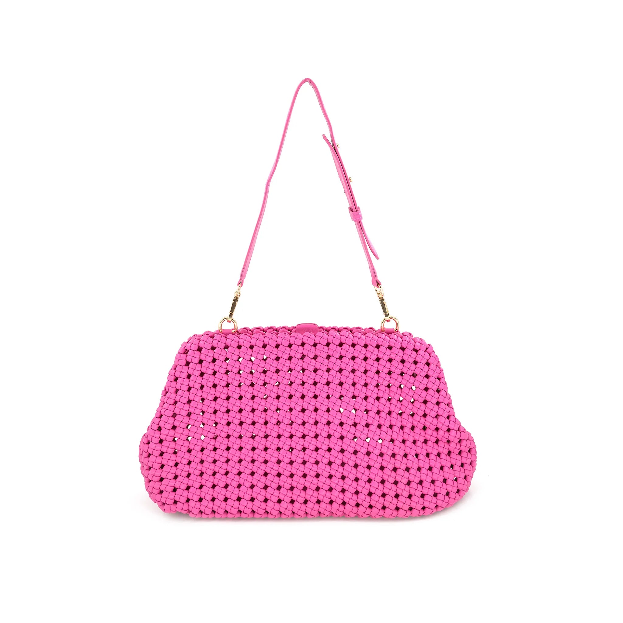 Khloe Braided Weave Clutch - Hot Pink
